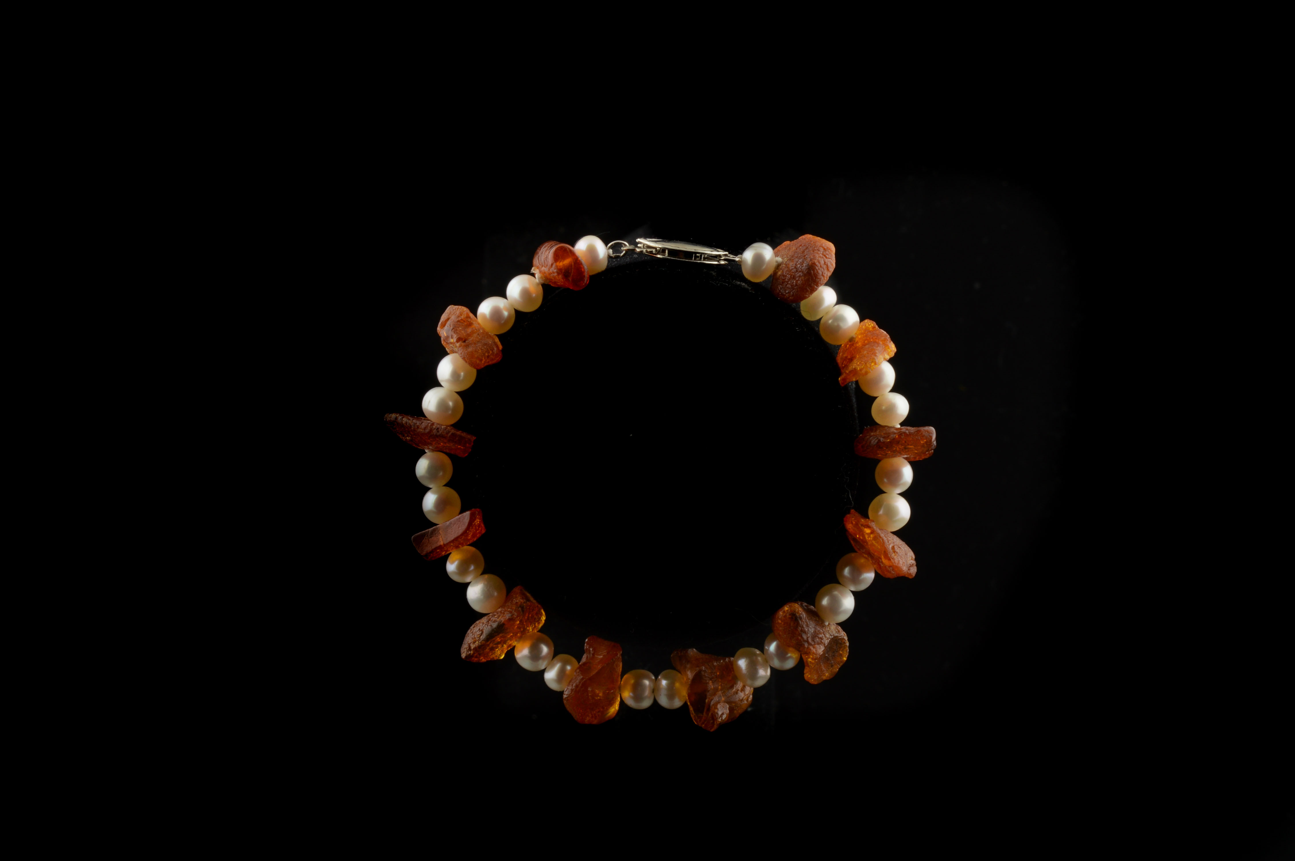 Freshwater Pearl Bracelets with Lapis and Amber Beads