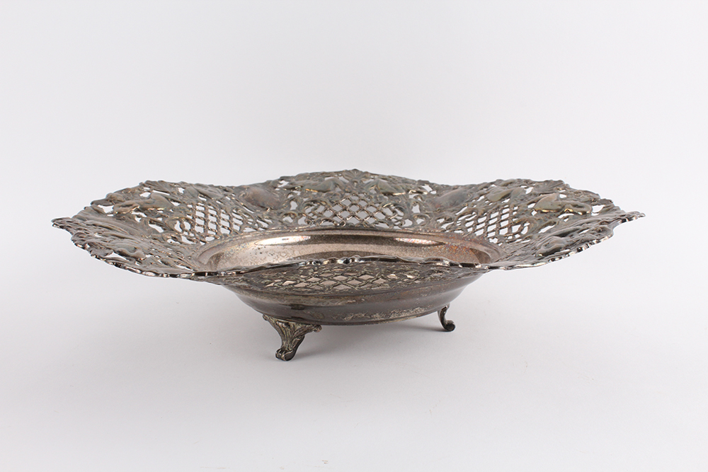Spanish Lattice and Cherub Plated Silver Footed Bowl
