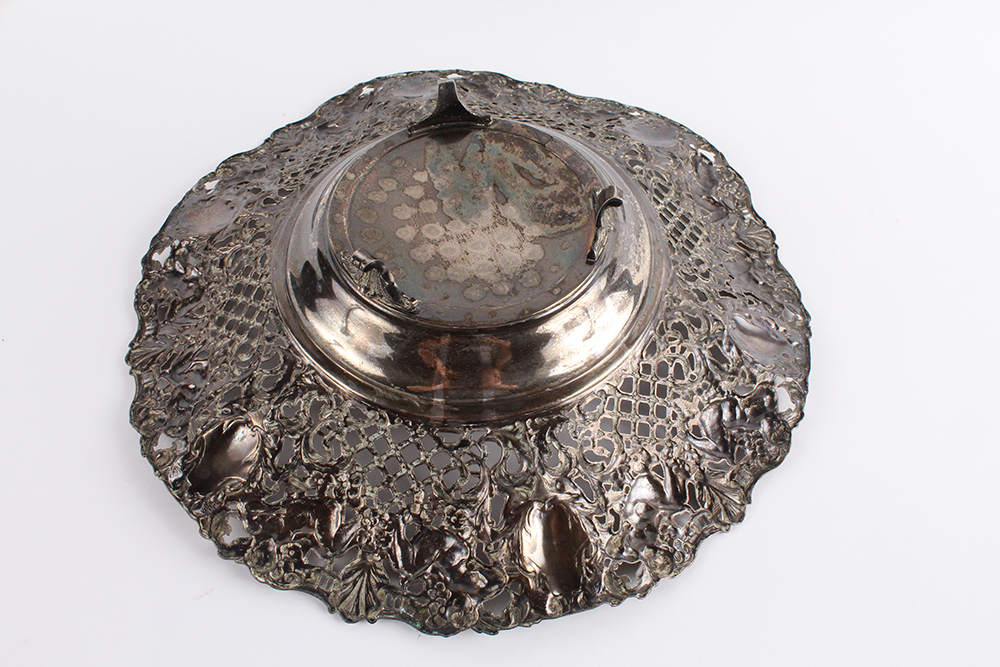 Spanish Lattice and Cherub Plated Silver Footed Bowl