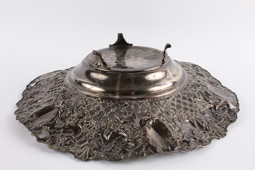 Spanish Lattice and Cherub Plated Silver Footed Bowl
