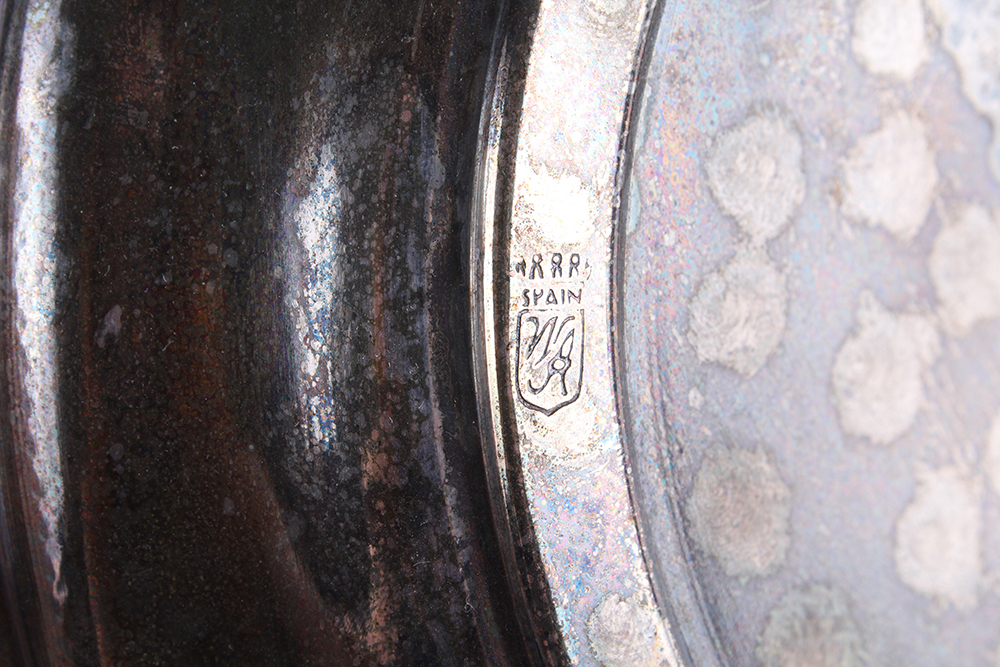 Spanish Lattice and Cherub Plated Silver Footed Bowl