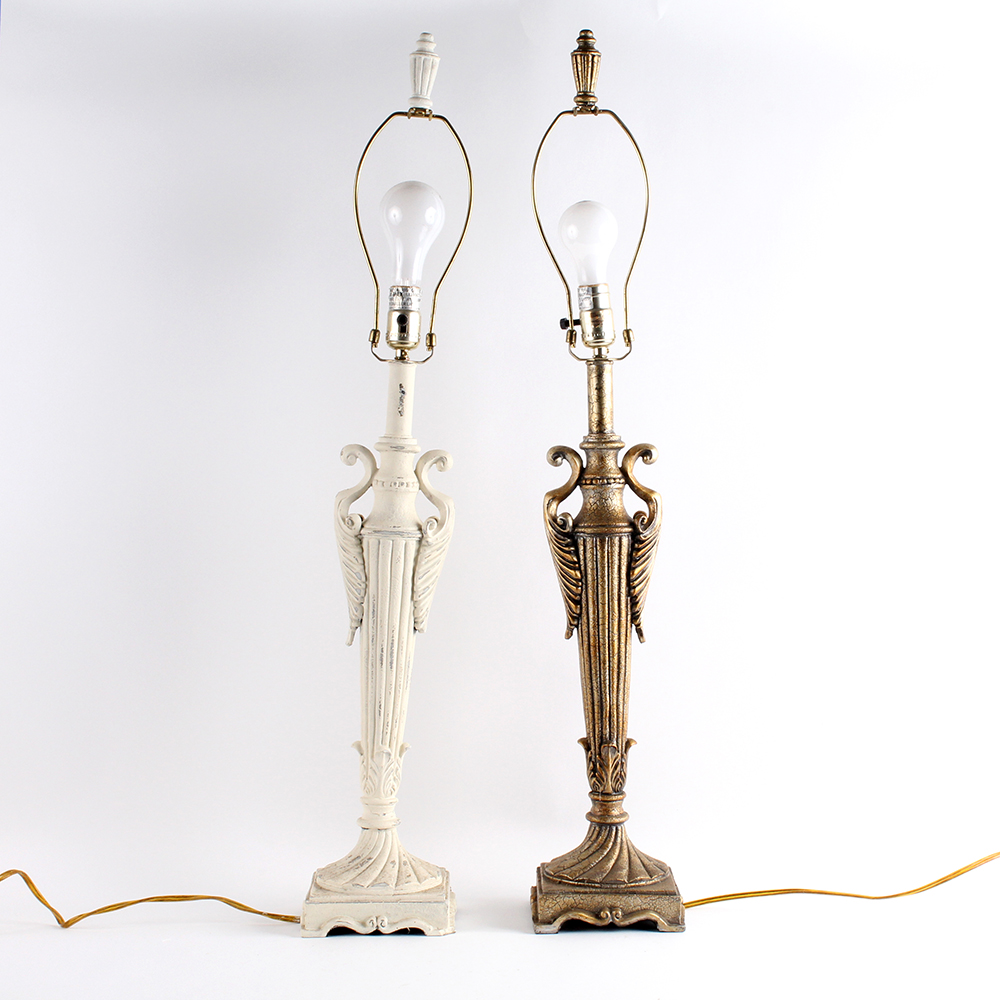 Pair of Ceramic Table Lamps with Antiqued Finish