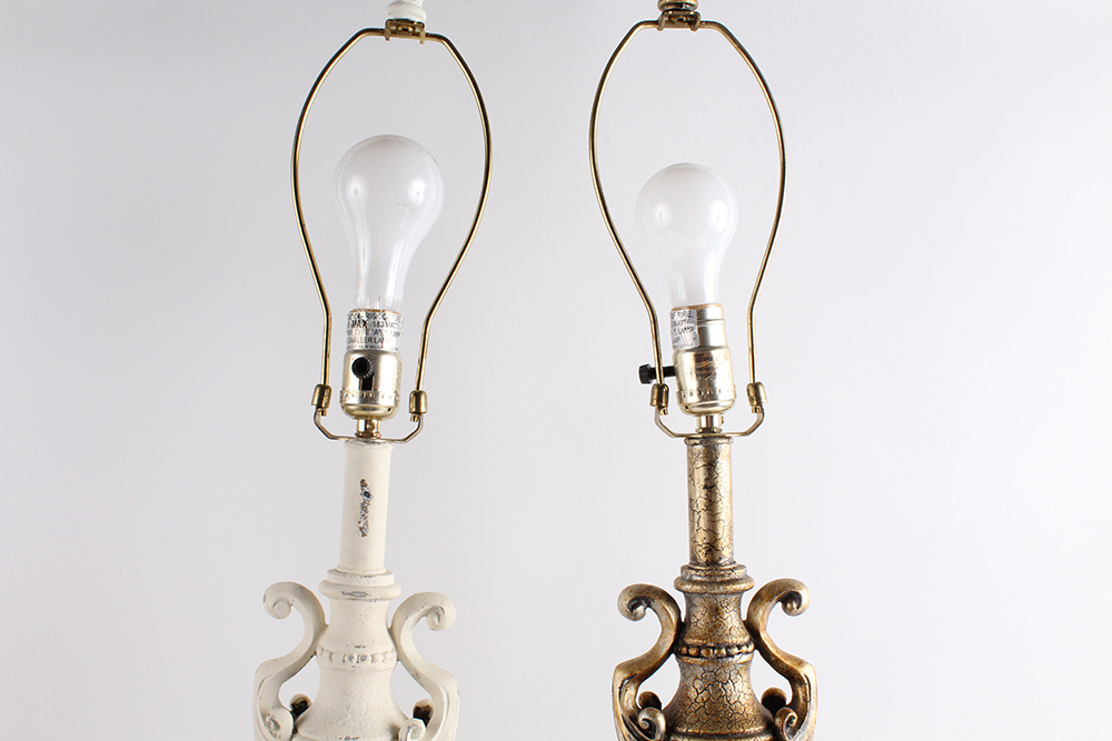 Pair of Ceramic Table Lamps with Antiqued Finish