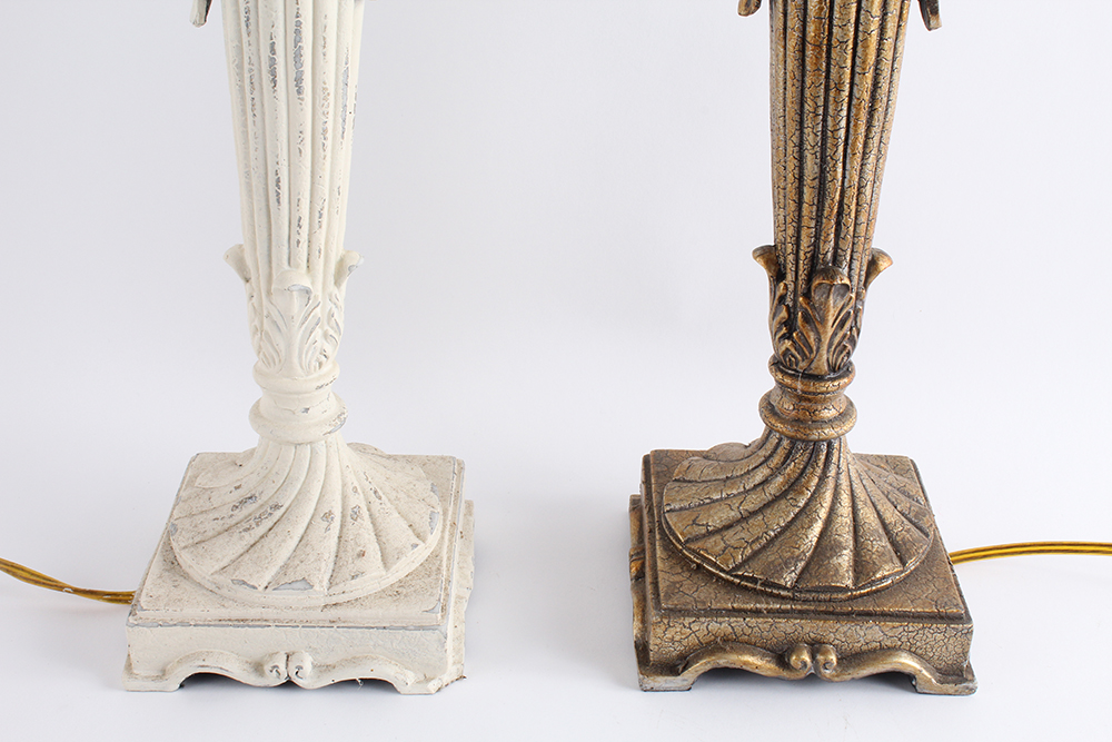 Pair of Ceramic Table Lamps with Antiqued Finish