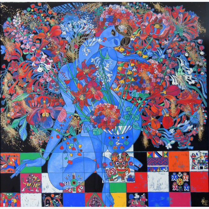 Signed Jiang Tie-Feng Serigraph Titled "Large Bouquet" With COA