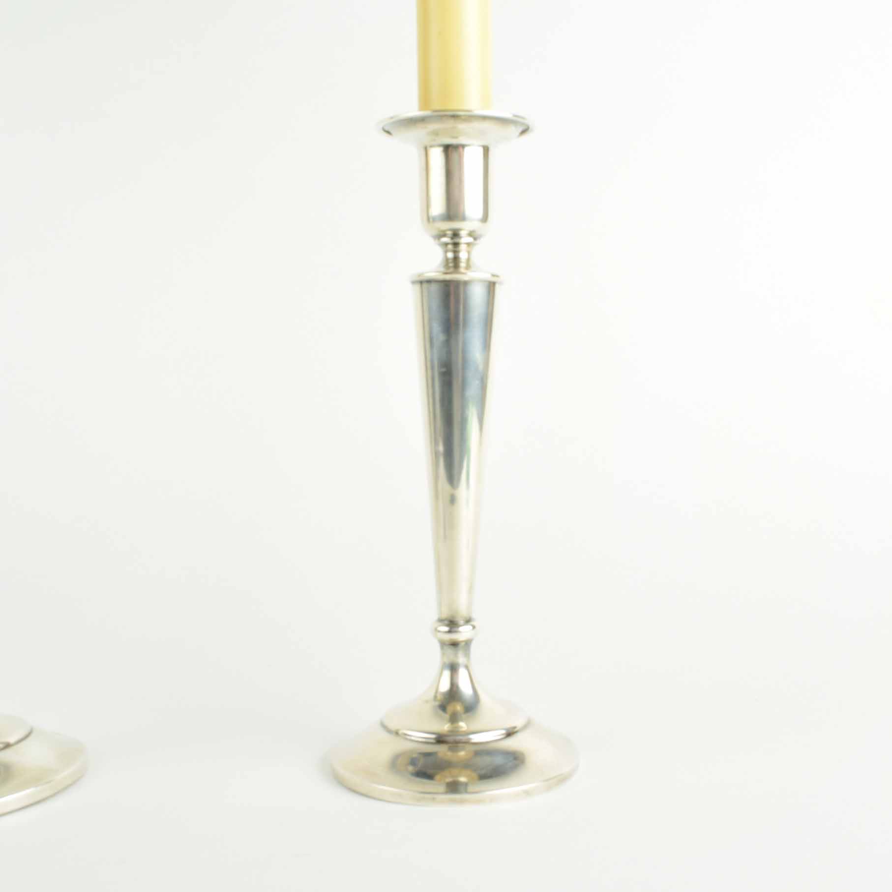 Pair of Shreve And Company Sterling Silver Candlesticks with Reticulated Sterling Shades