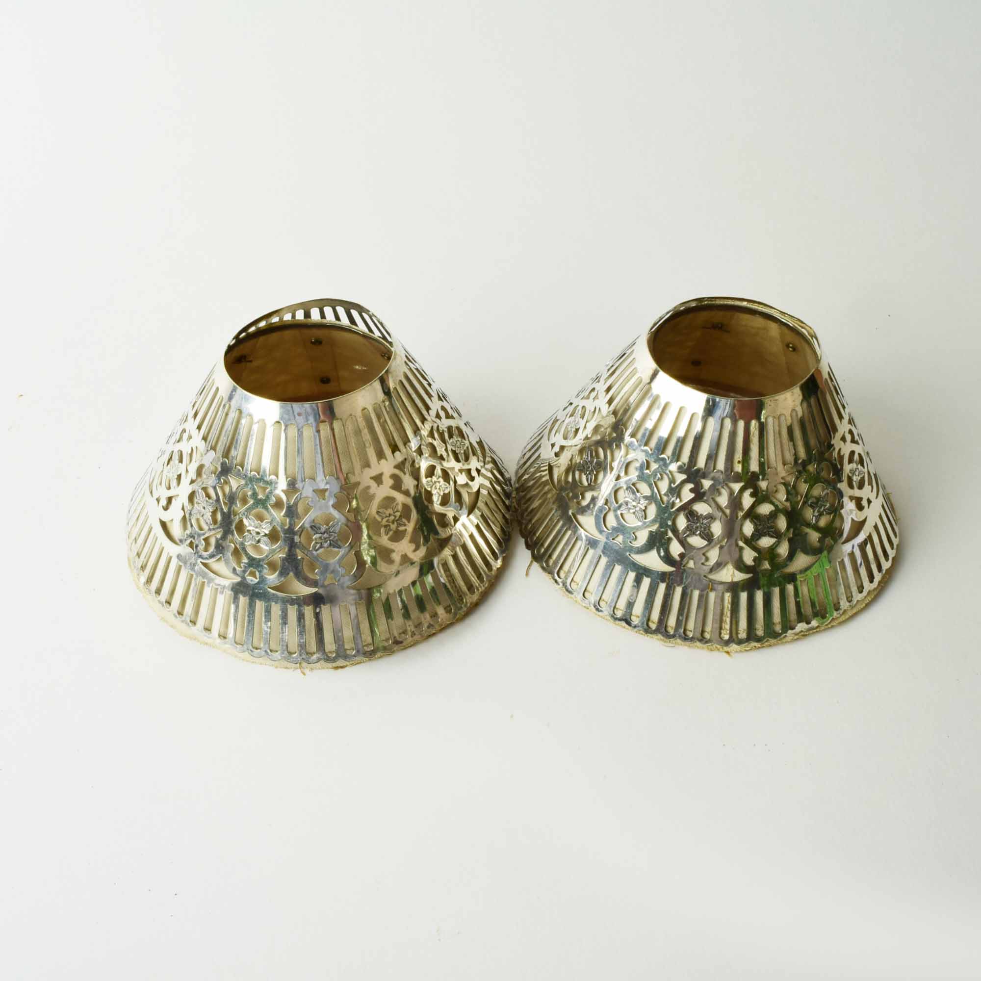 Pair of Shreve And Company Sterling Silver Candlesticks with Reticulated Sterling Shades