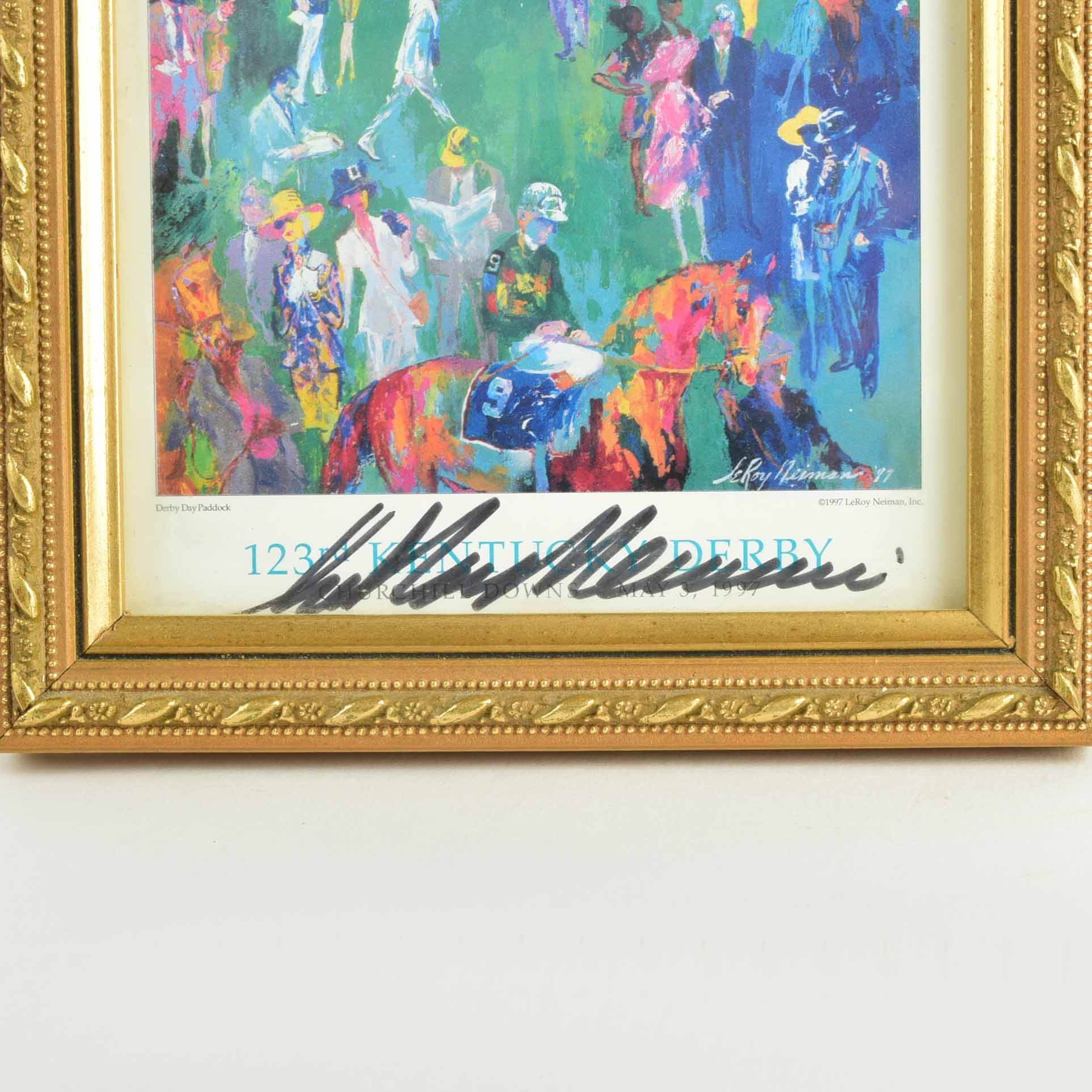 Leroy Neiman Signed Art Postcard Titled "Derby Day Paddock"