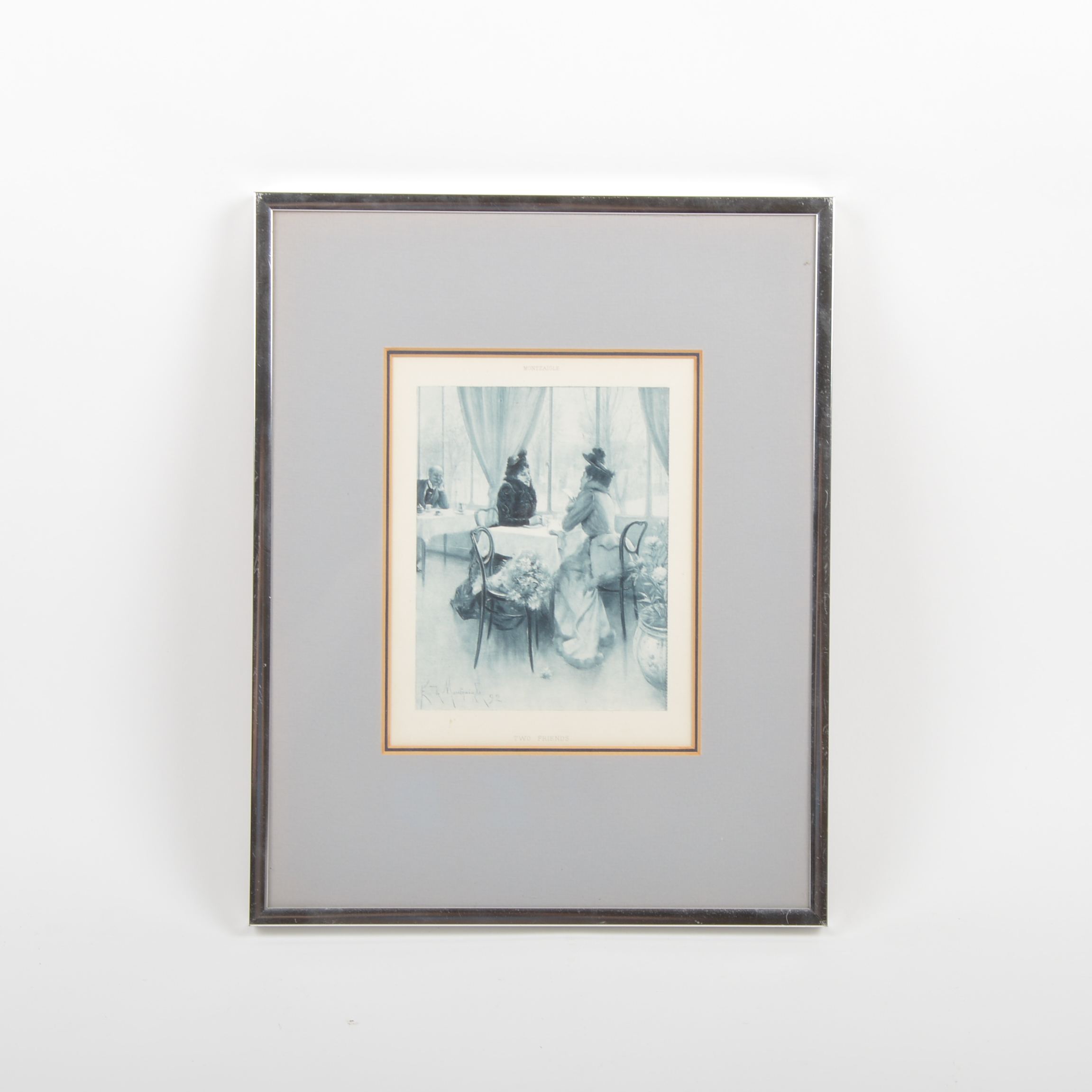 Antique Montzaigle "Two Friends" Lithograph