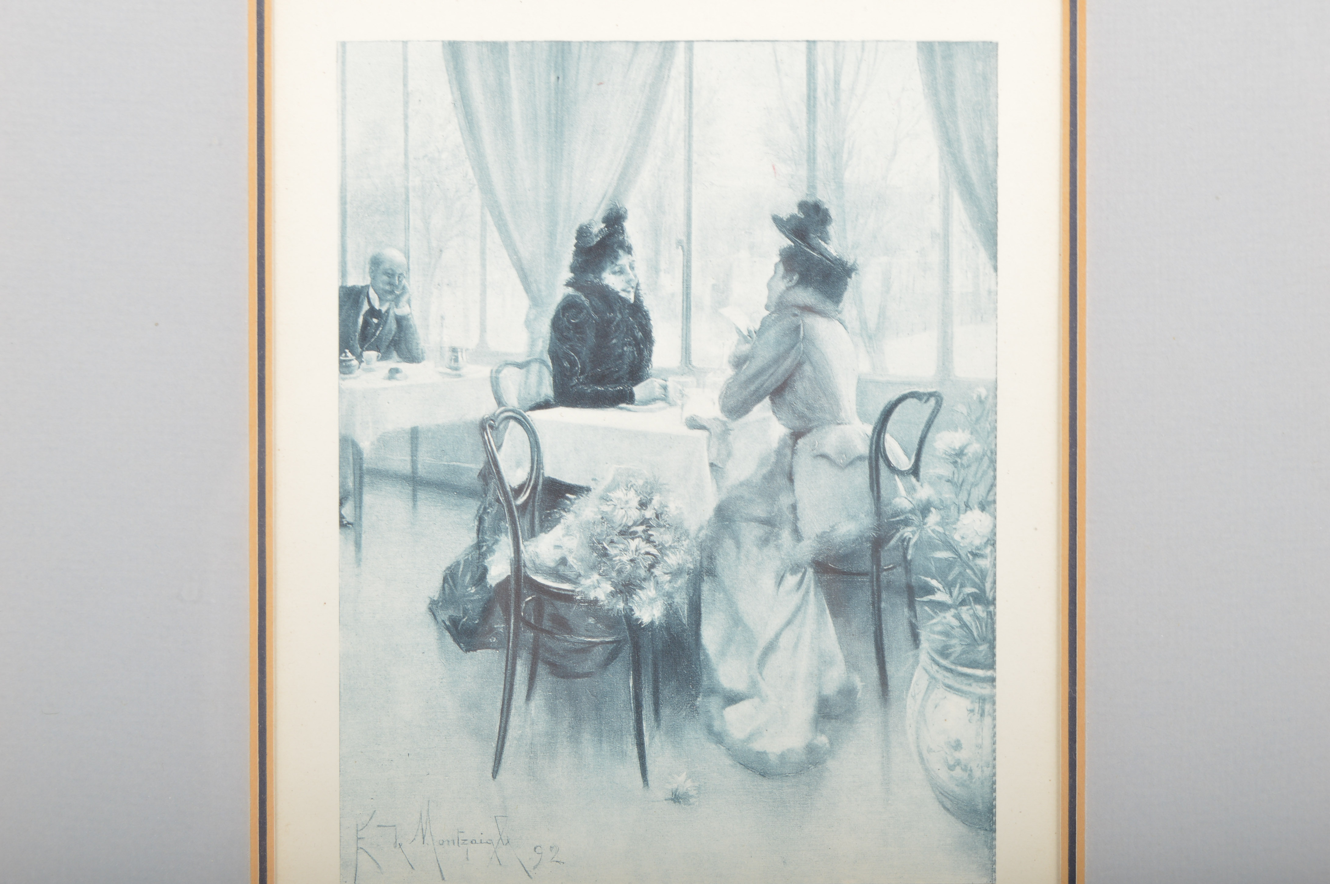 Antique Montzaigle "Two Friends" Lithograph