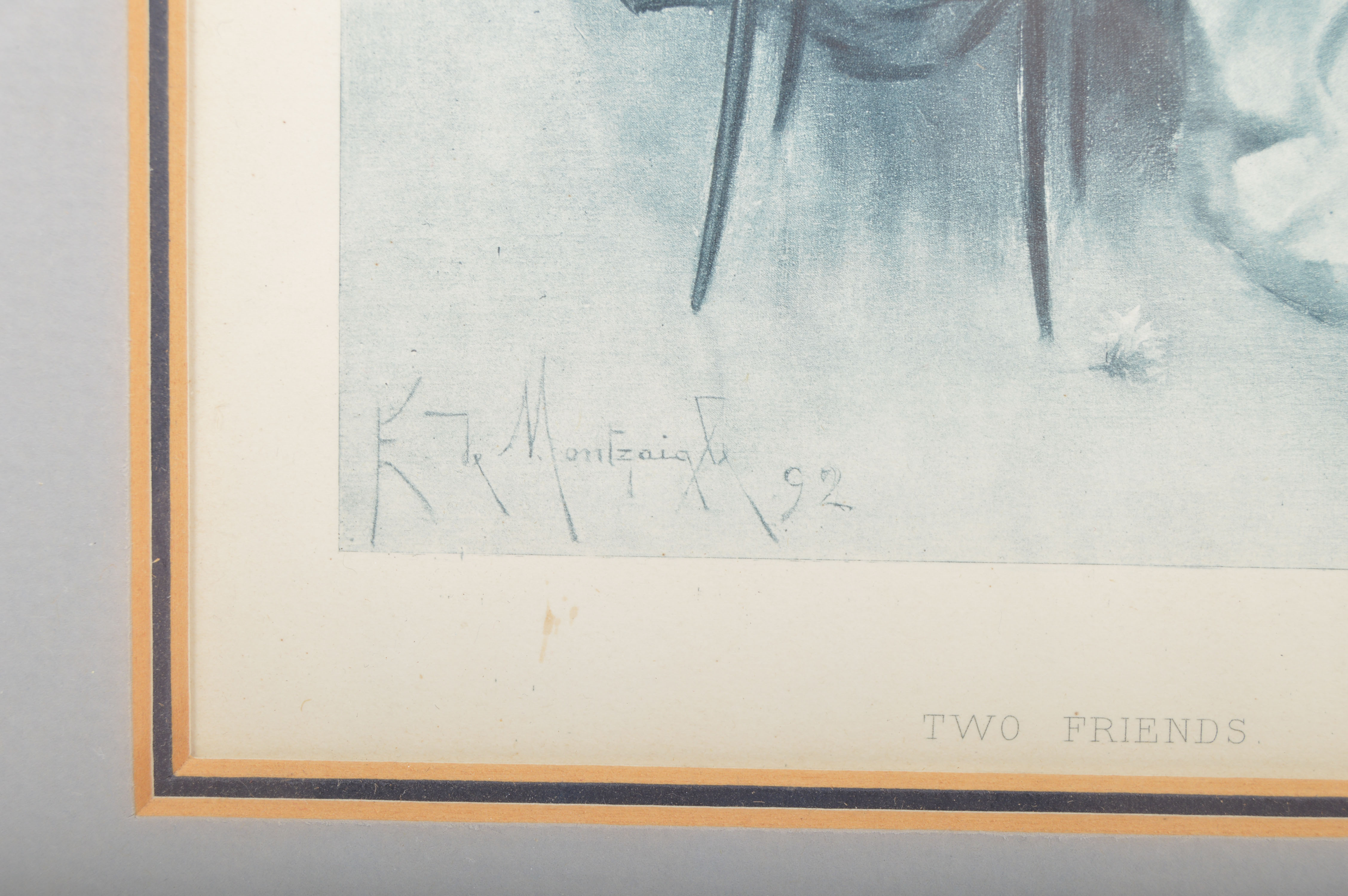 Antique Montzaigle "Two Friends" Lithograph