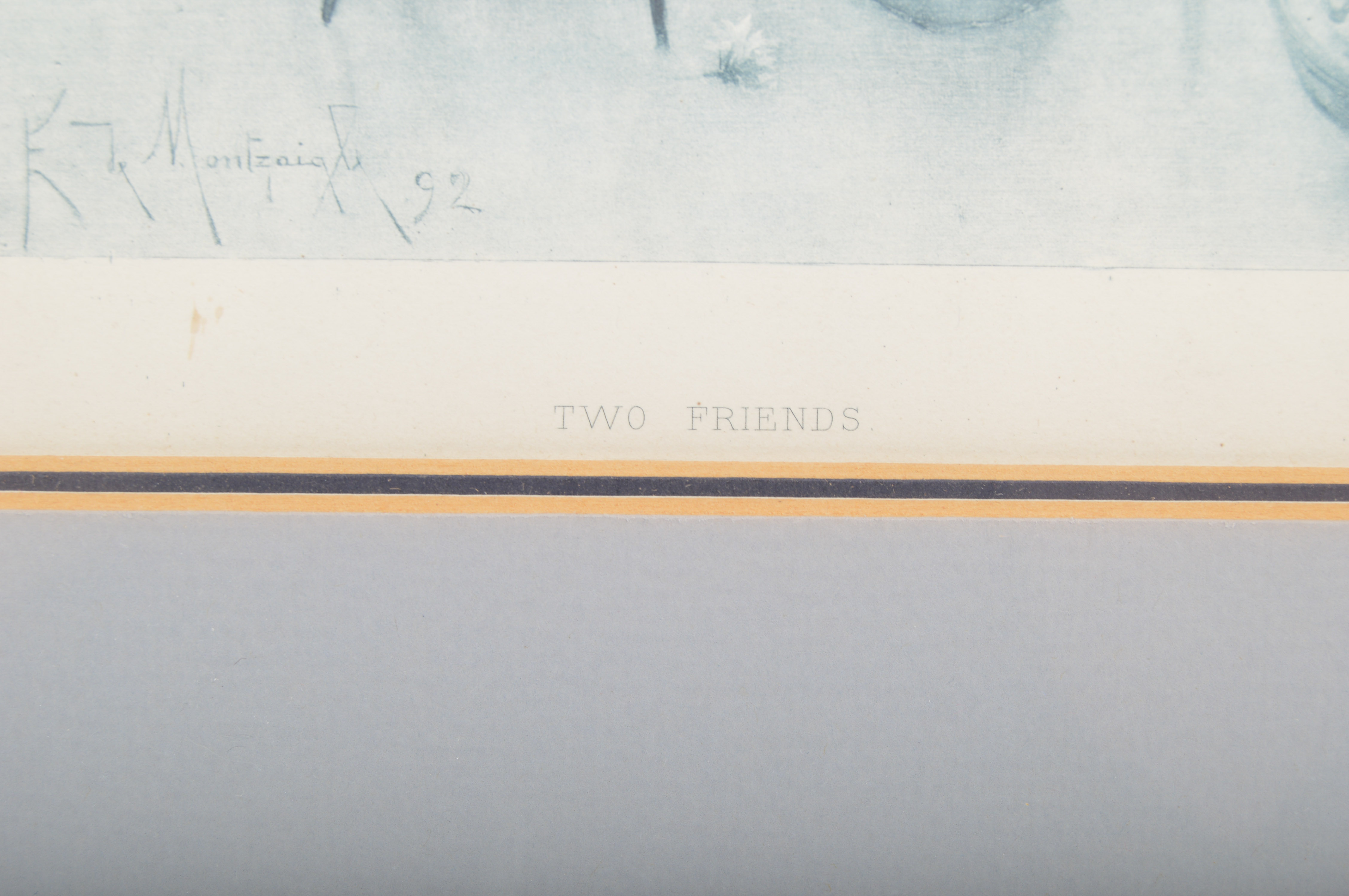 Antique Montzaigle "Two Friends" Lithograph