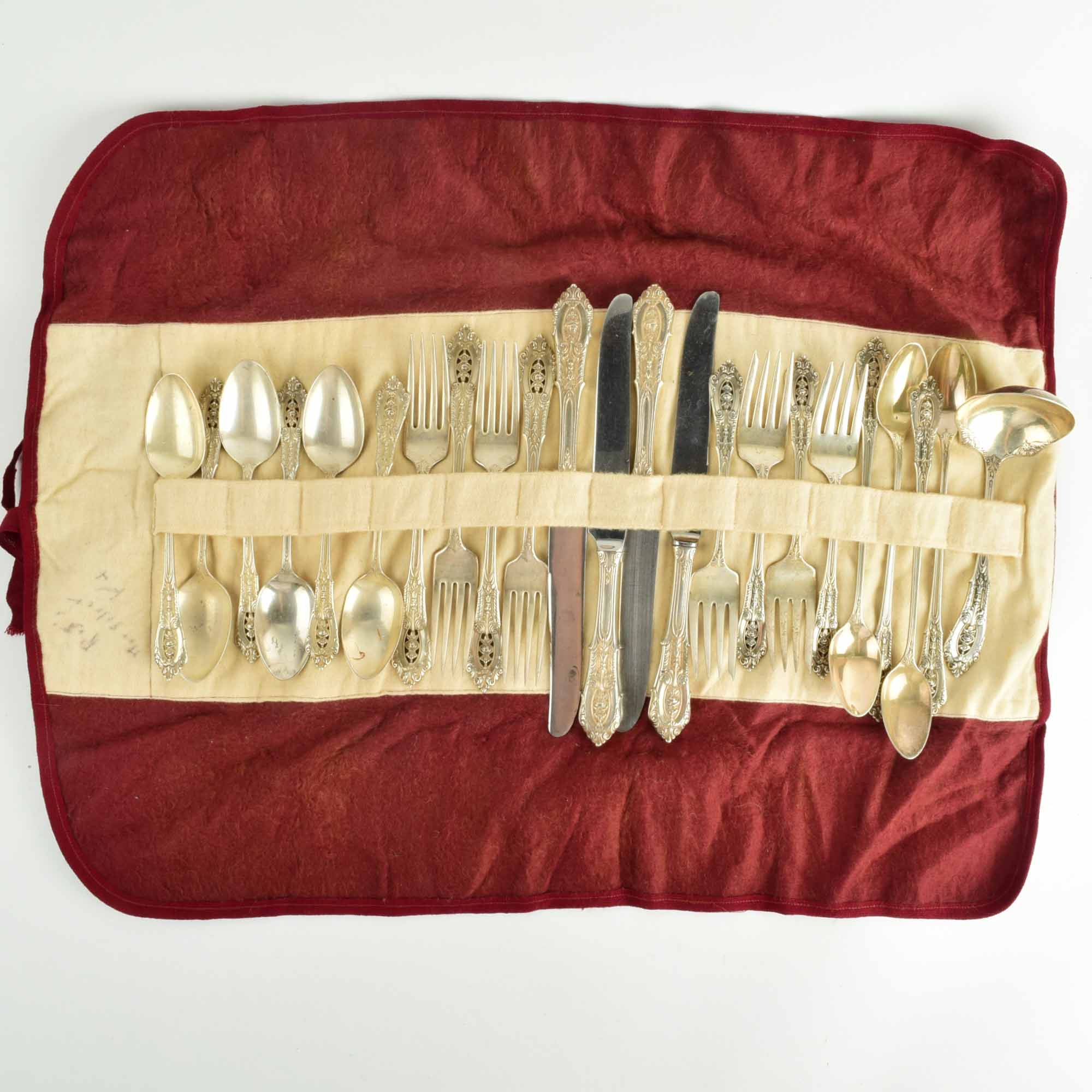 Set of Four Sterling Silver Place Settings in the Rose Point Pattern