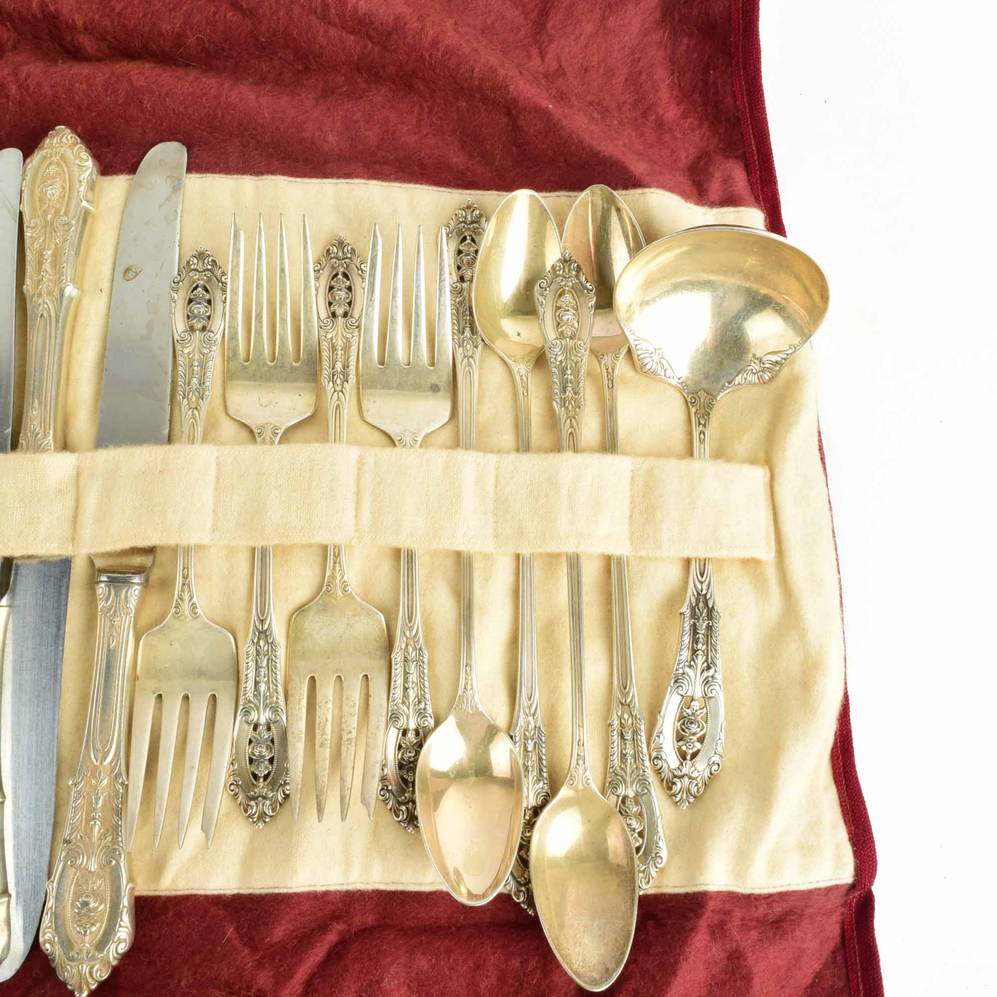 Set of Four Sterling Silver Place Settings in the Rose Point Pattern