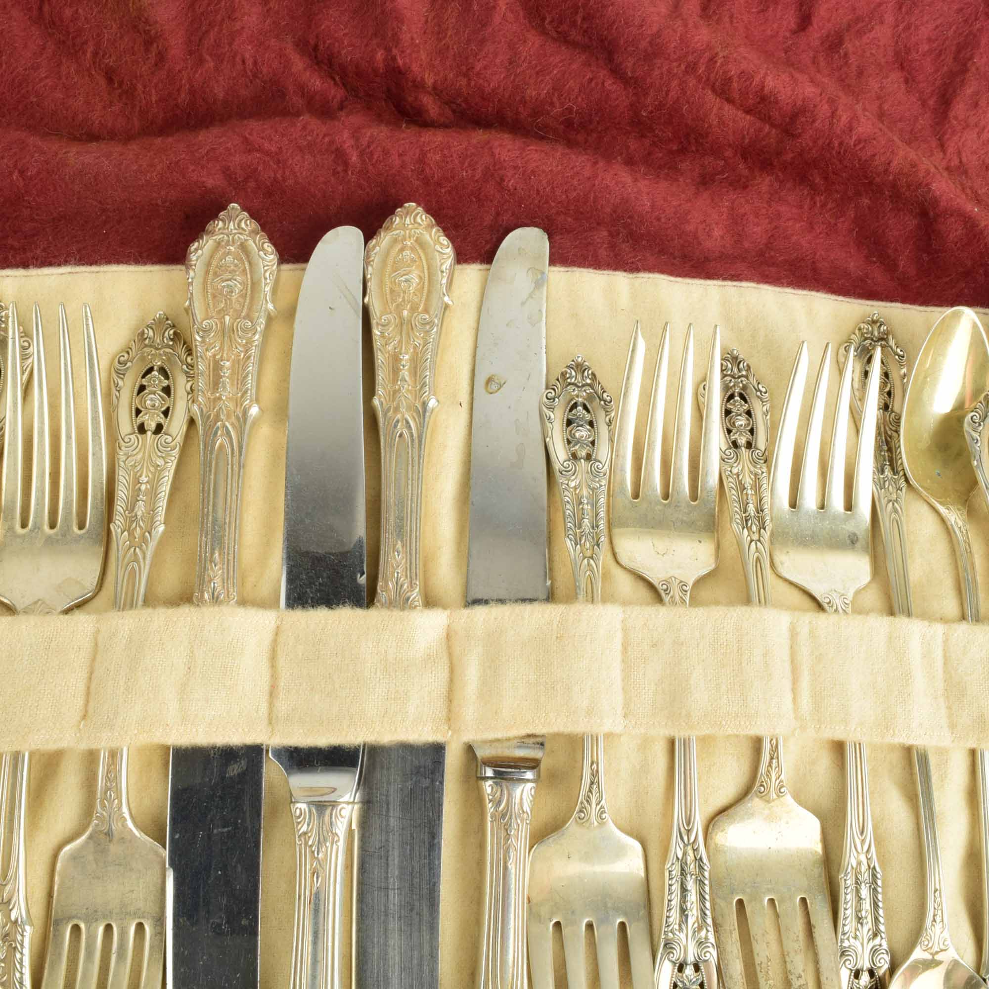 Set of Four Sterling Silver Place Settings in the Rose Point Pattern