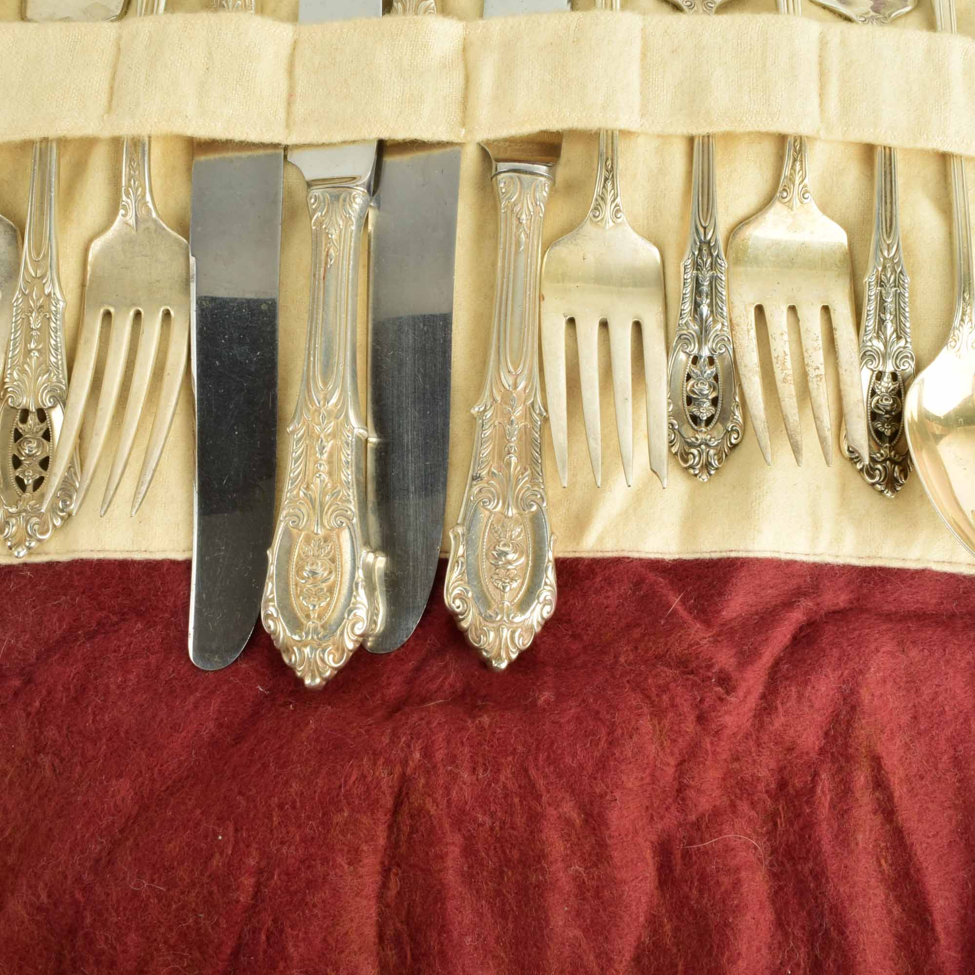 Set of Four Sterling Silver Place Settings in the Rose Point Pattern