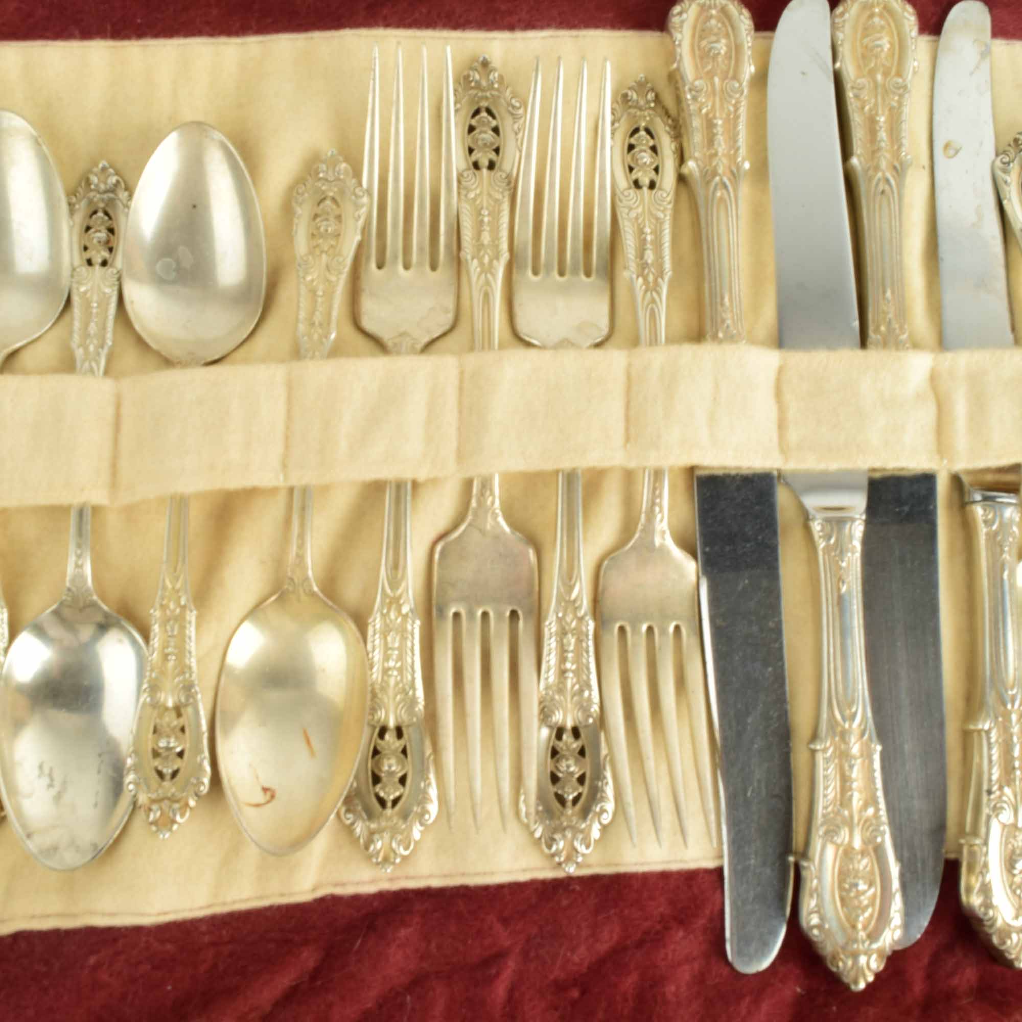 Set of Four Sterling Silver Place Settings in the Rose Point Pattern