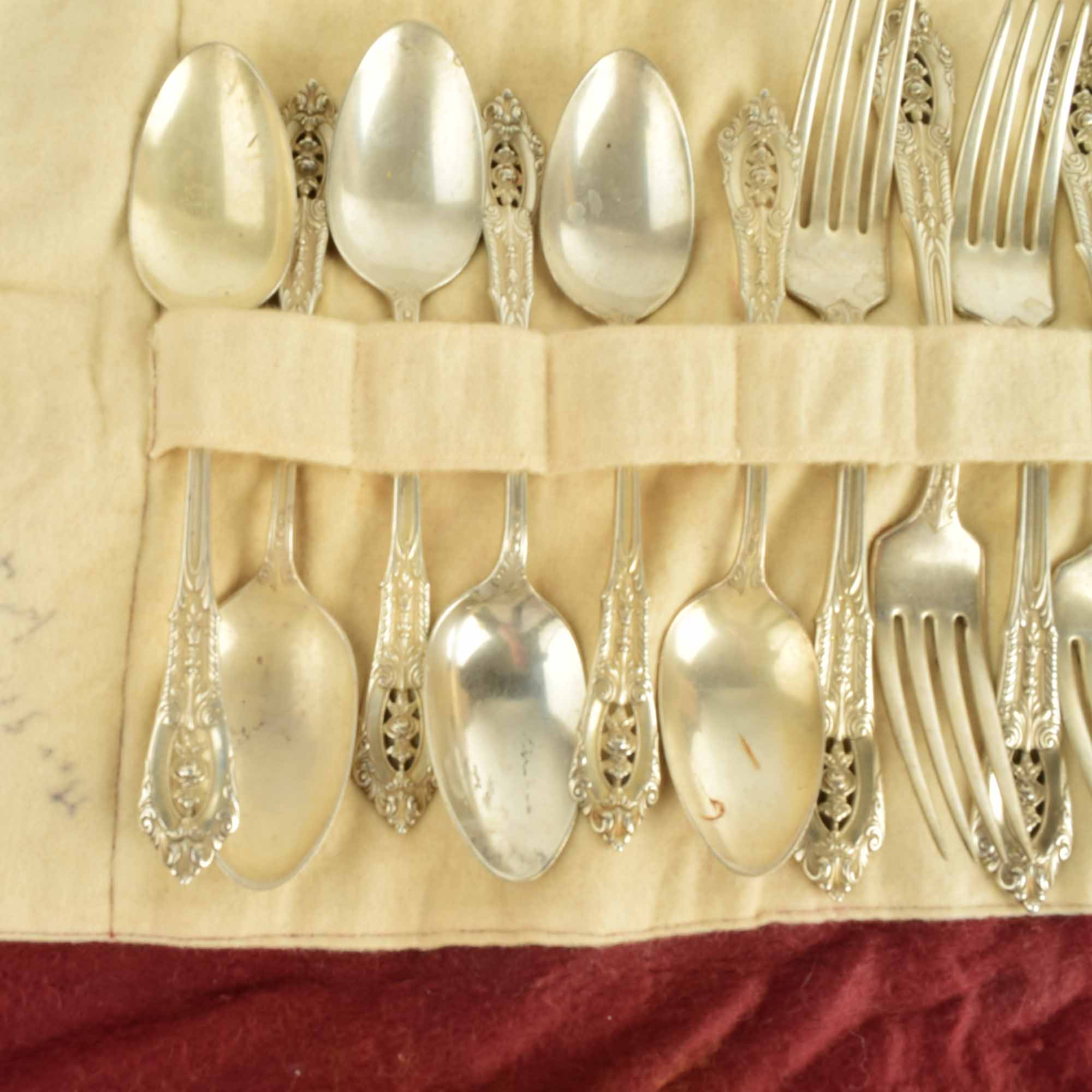 Set of Four Sterling Silver Place Settings in the Rose Point Pattern