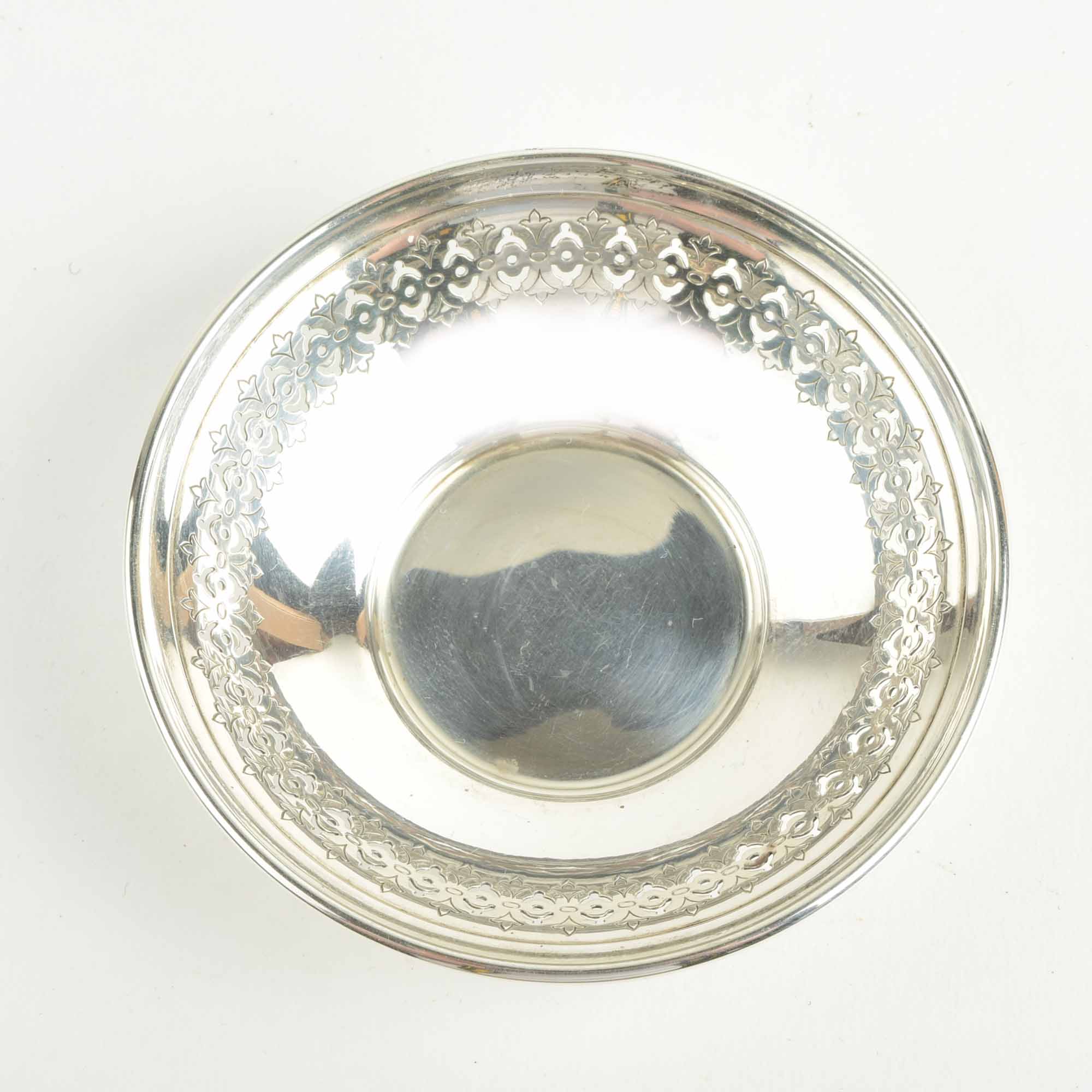 Sterling Silver Bonbon Dish and Six Small Bowls