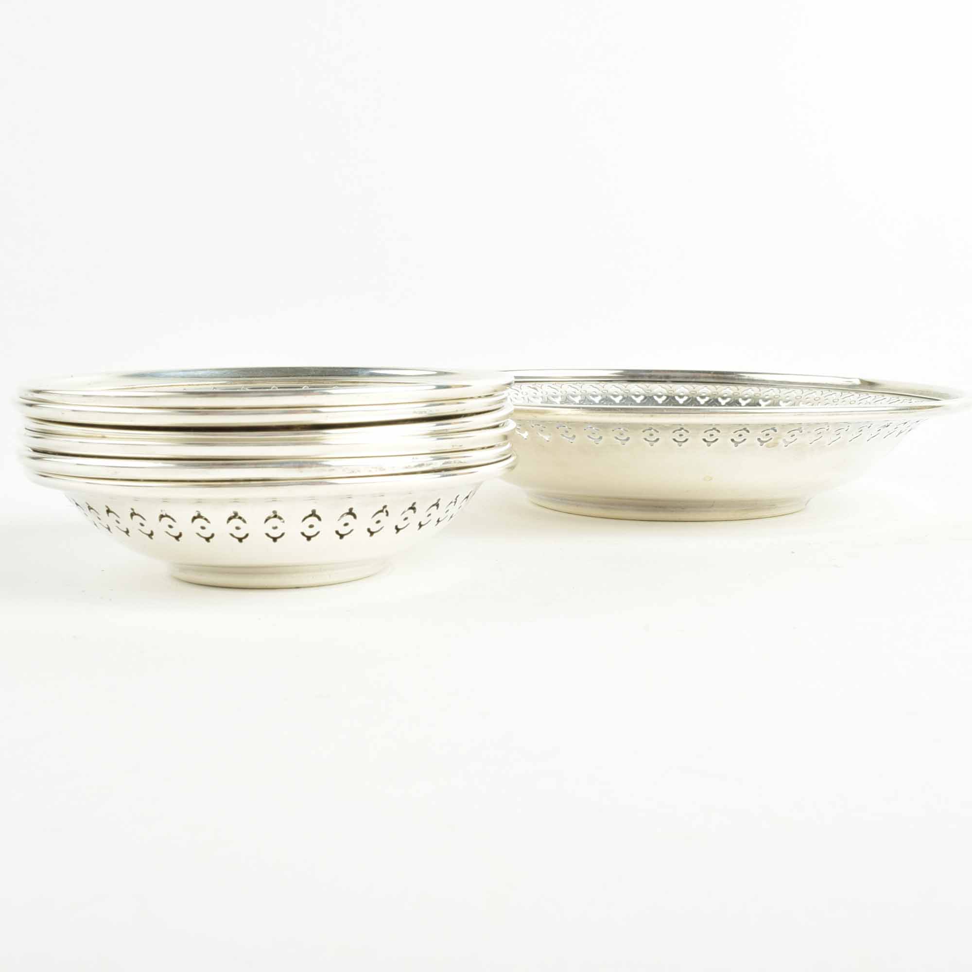 Sterling Silver Bonbon Dish and Six Small Bowls