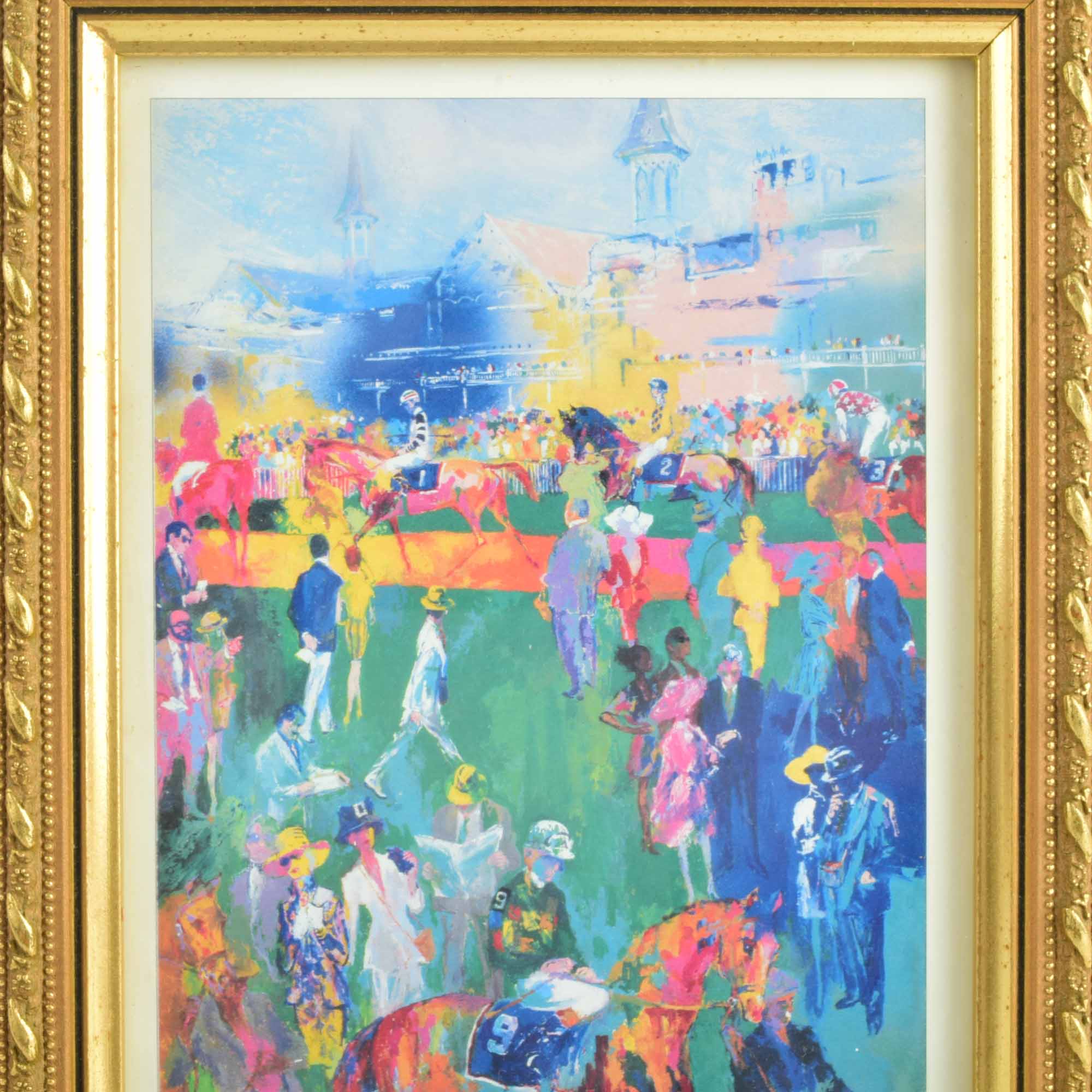 Leroy Neiman Signed Art Postcard Titled "Derby Day Paddock"
