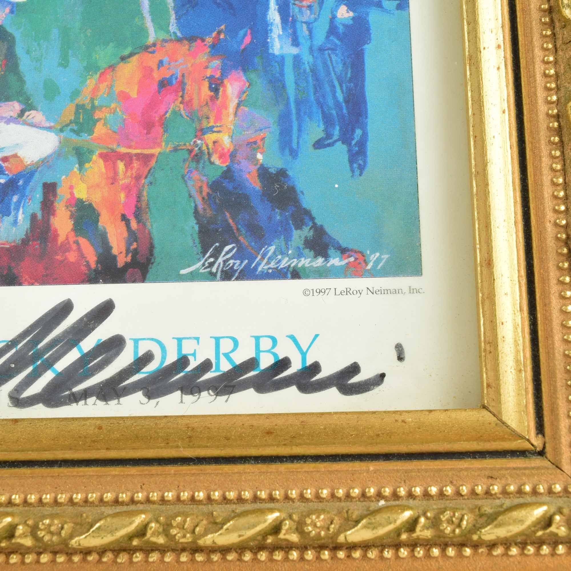 Leroy Neiman Signed Art Postcard Titled "Derby Day Paddock"