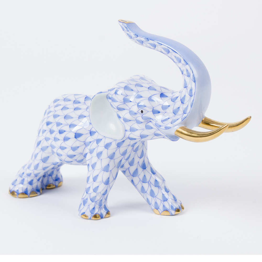 Herend Blue Fishnet "Elephant With Tusks" Figurine