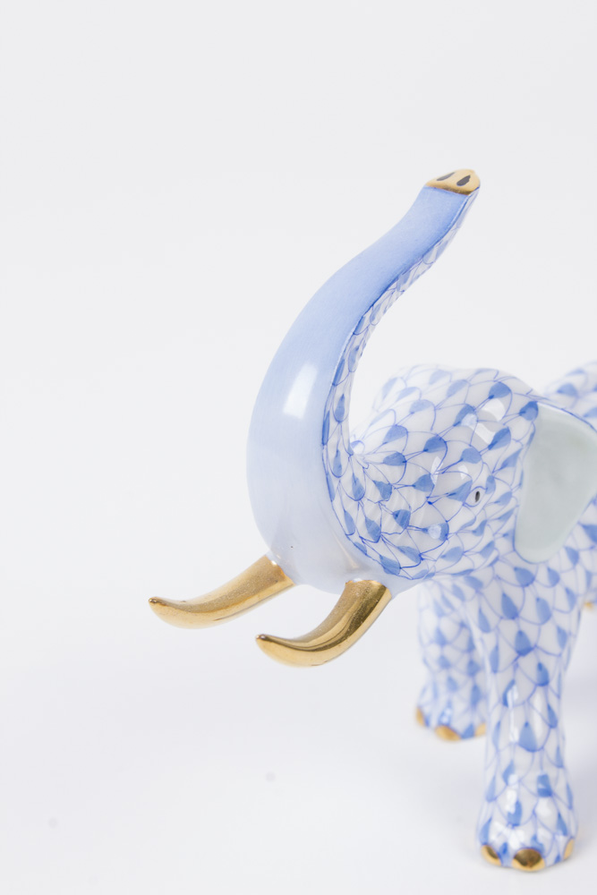 Herend Blue Fishnet "Elephant With Tusks" Figurine
