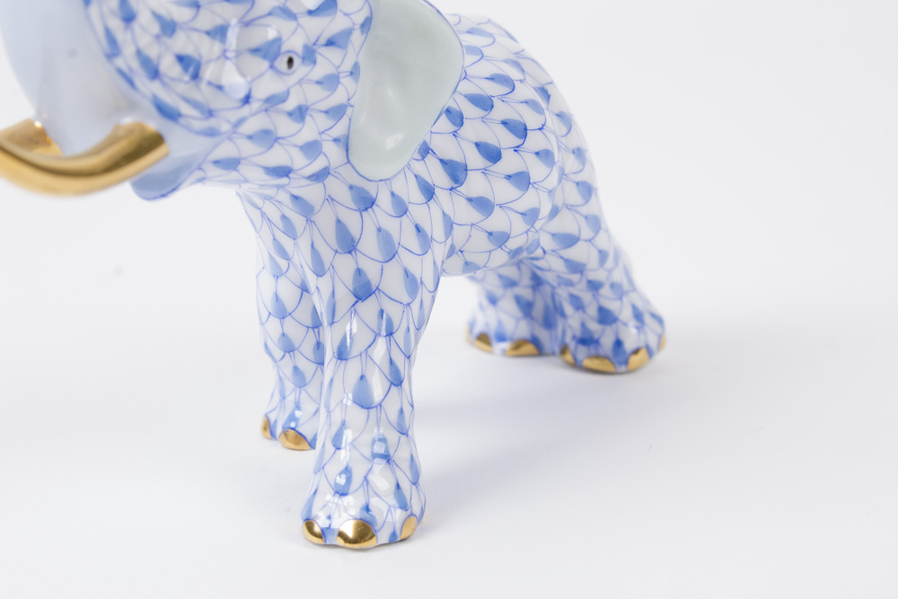 Herend Blue Fishnet "Elephant With Tusks" Figurine