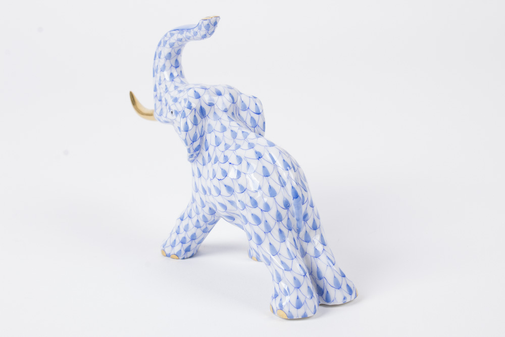 Herend Blue Fishnet "Elephant With Tusks" Figurine