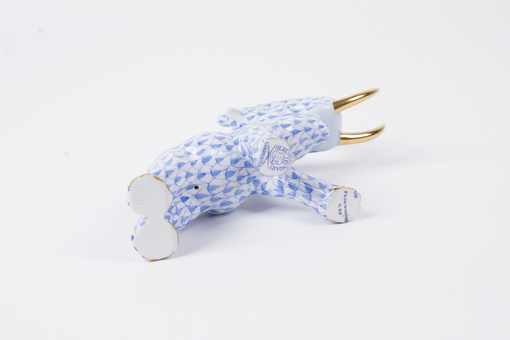 Herend Blue Fishnet "Elephant With Tusks" Figurine