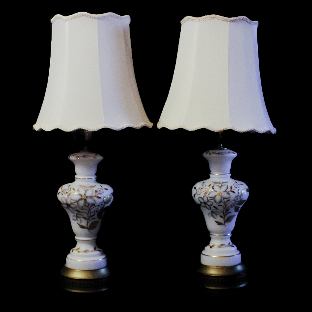 Pair of Painted Satin Glass Lamps