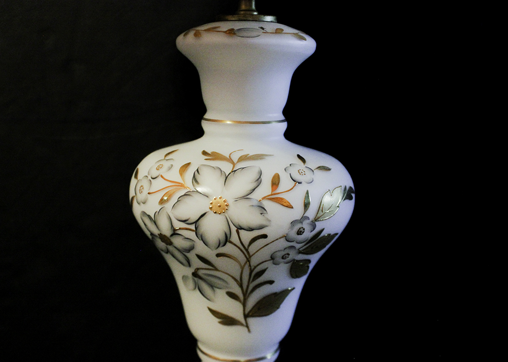 Pair of Painted Satin Glass Lamps