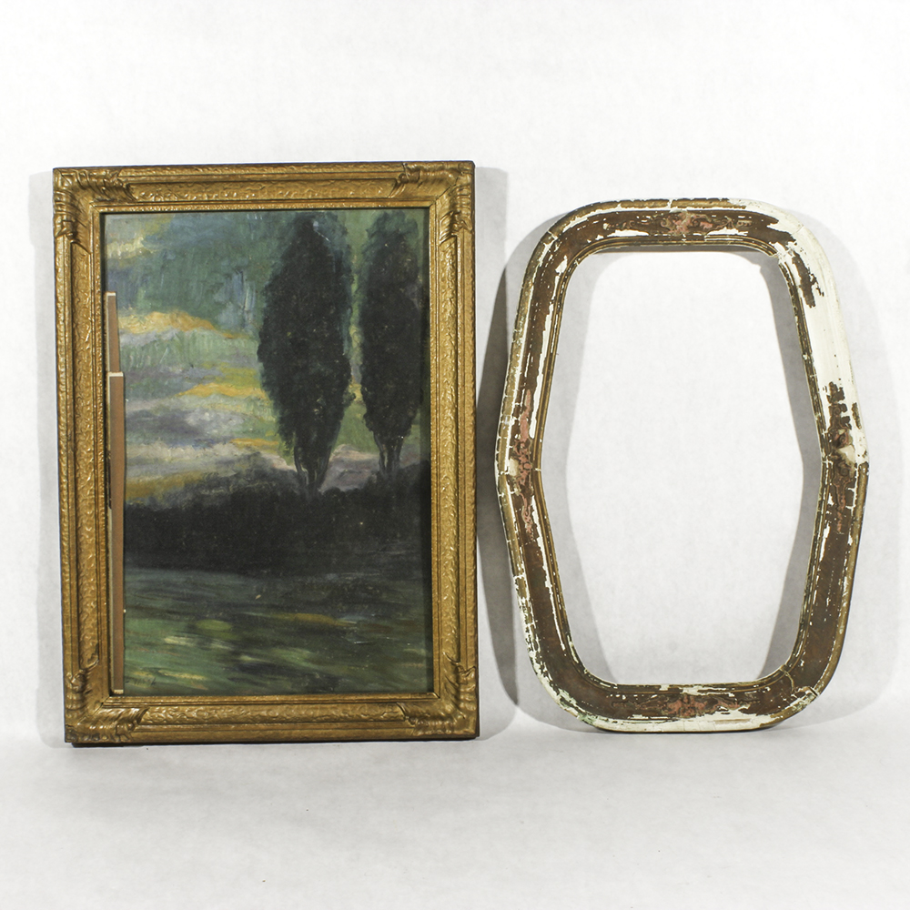 Vintage Landscape Oil Painting and Frame