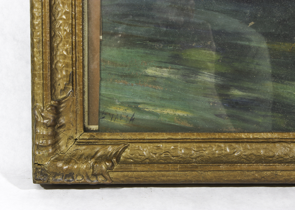 Vintage Landscape Oil Painting and Frame
