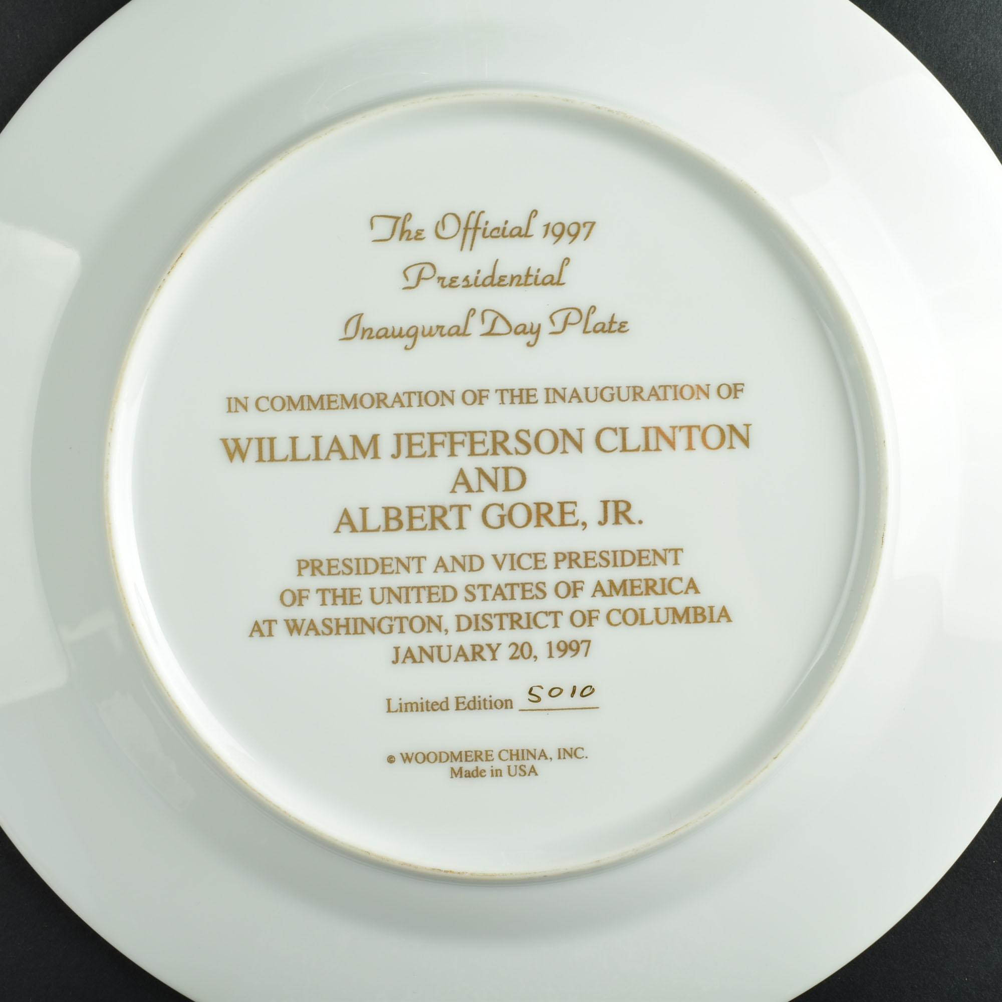 Bill Clinton Presidential Inauguration Commemorative Plate