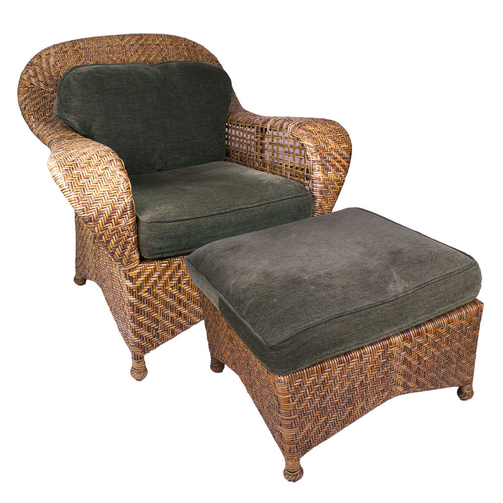 Pierce Martin Rattan Chair and Ottoman