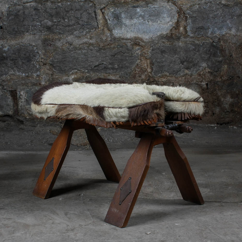 Camel Saddle Stool With Cowhide Seat