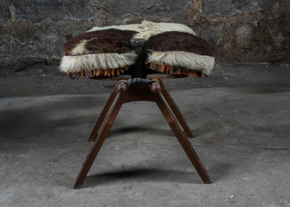 Camel Saddle Stool With Cowhide Seat