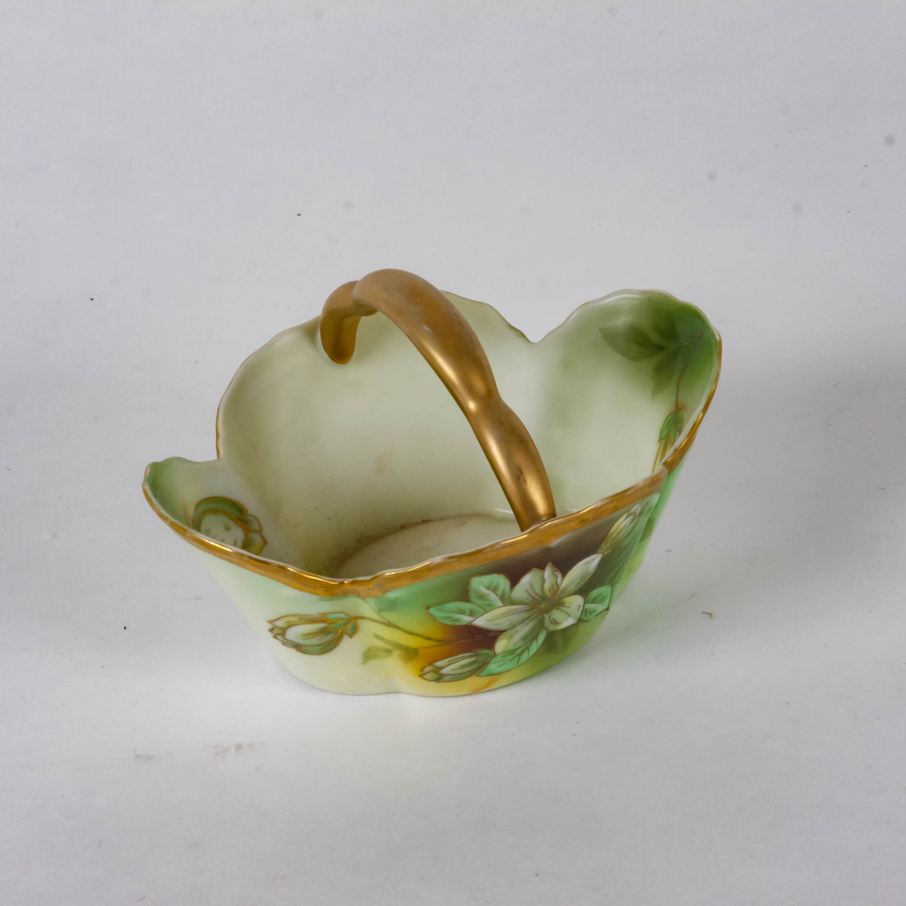 Antique Hand-Painted Porcelain Basket