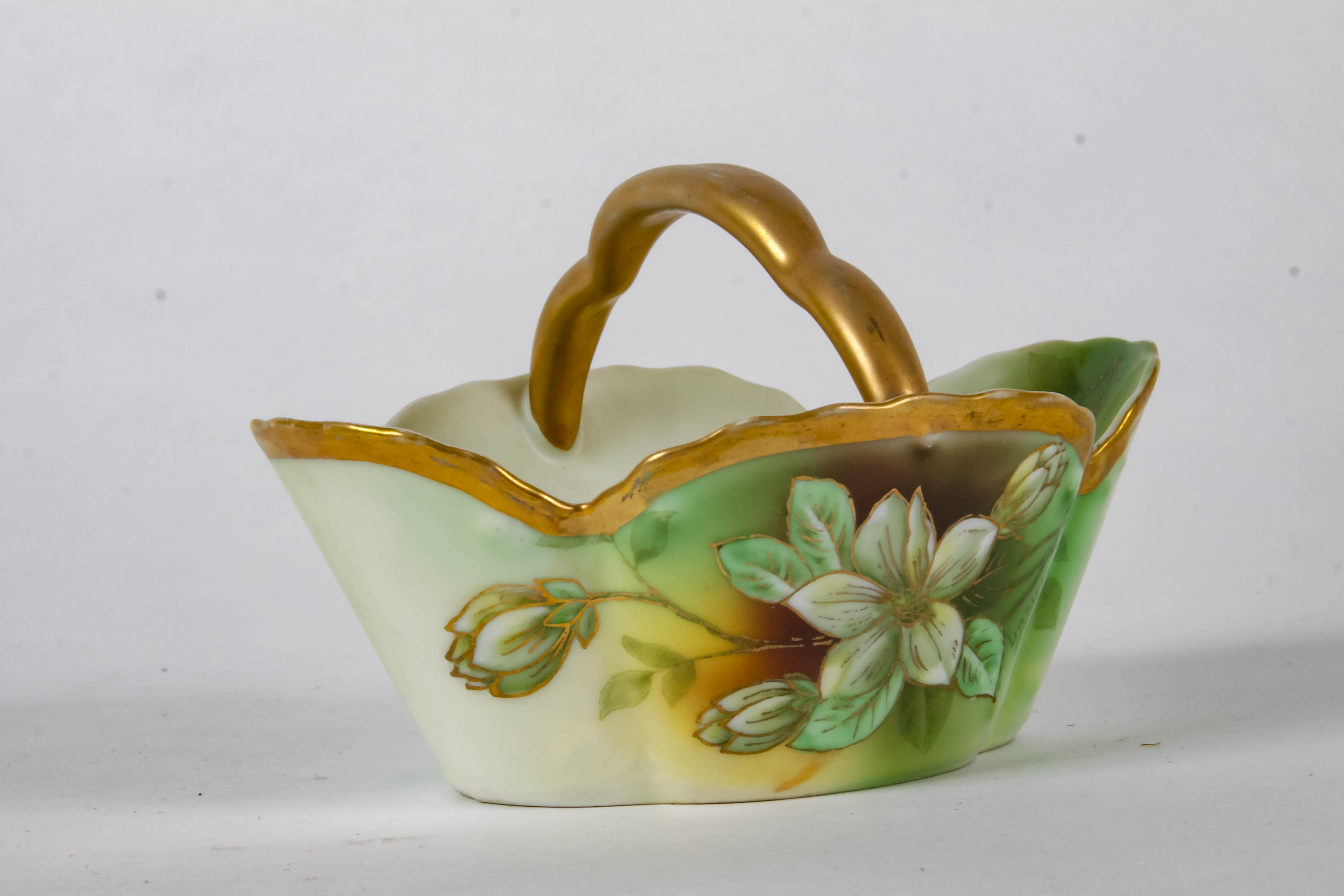 Antique Hand-Painted Porcelain Basket