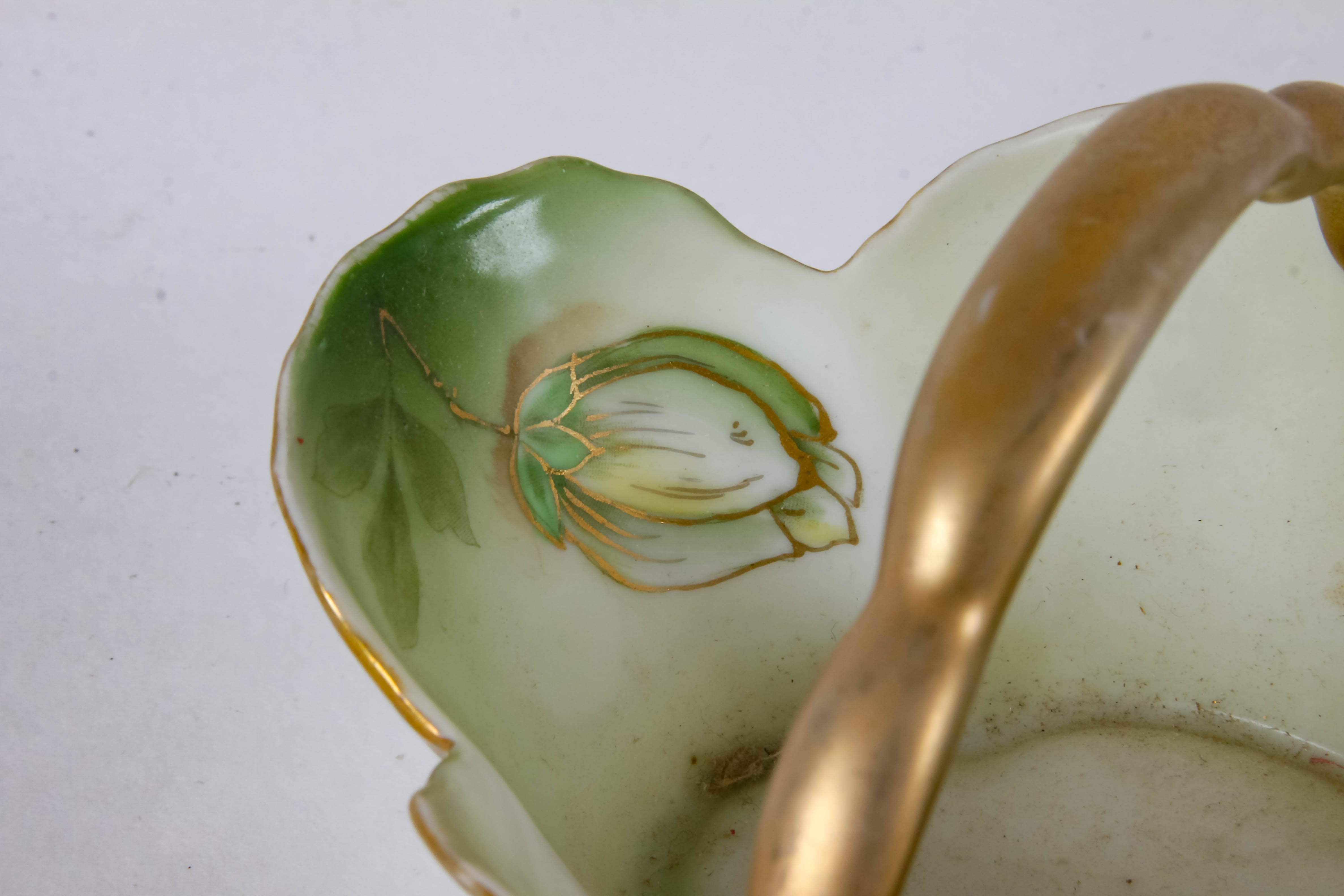 Antique Hand-Painted Porcelain Basket