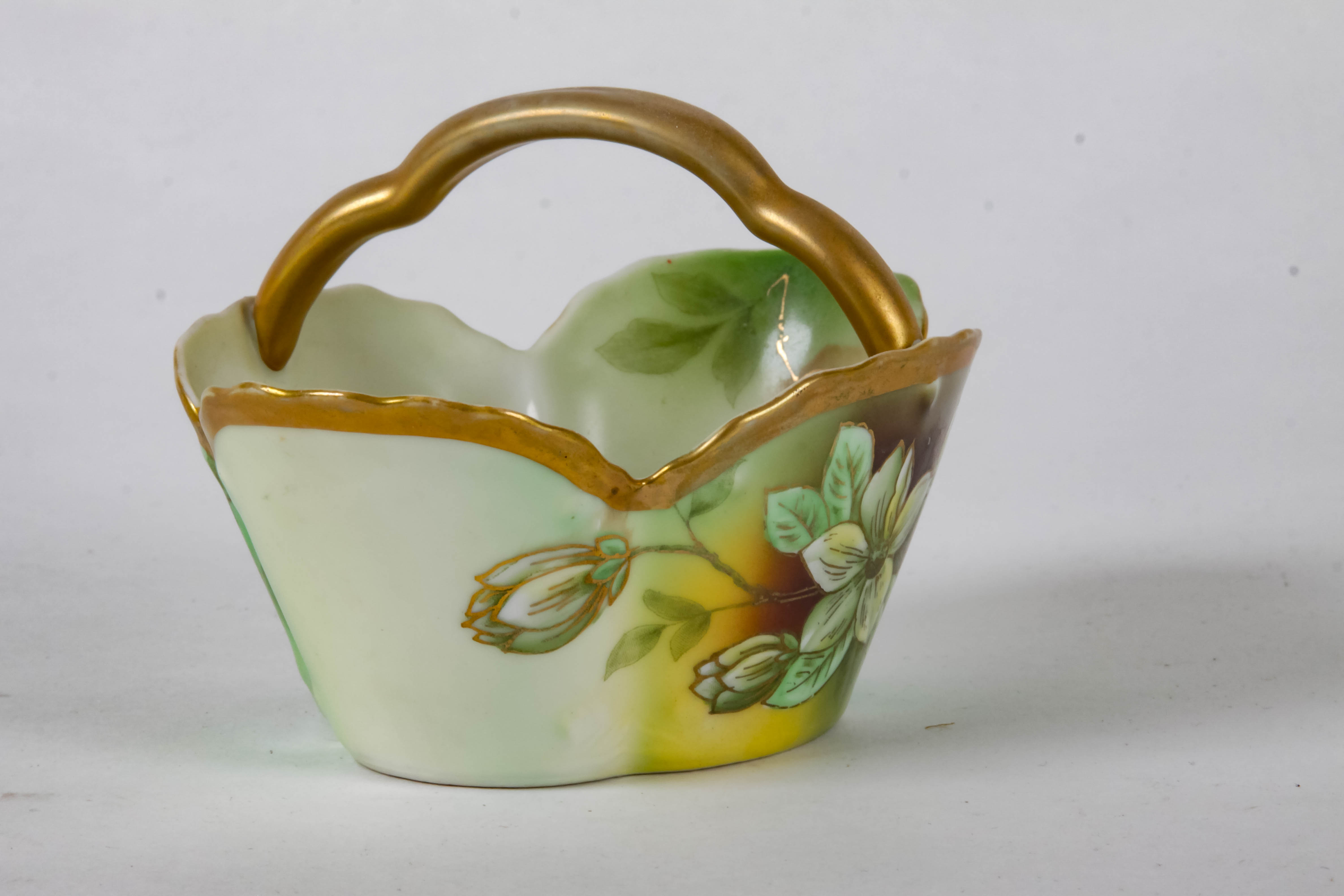 Antique Hand-Painted Porcelain Basket
