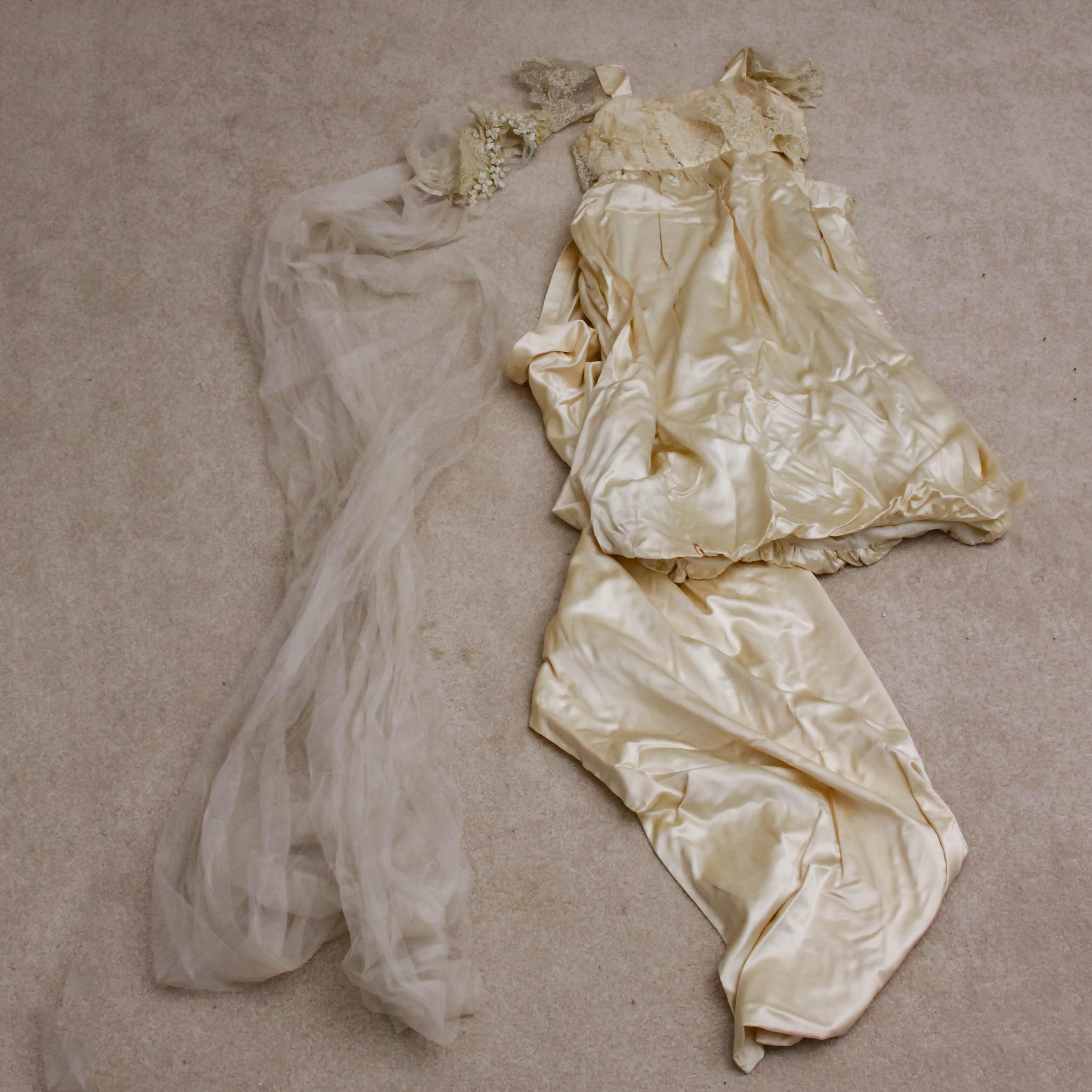 Vintage Satin Wedding Dress and Veil