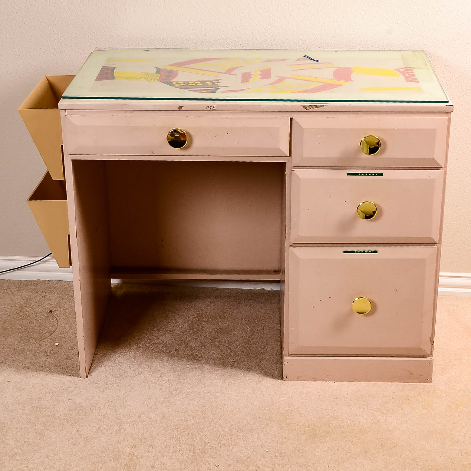 Glass Top Painted Wood Desk