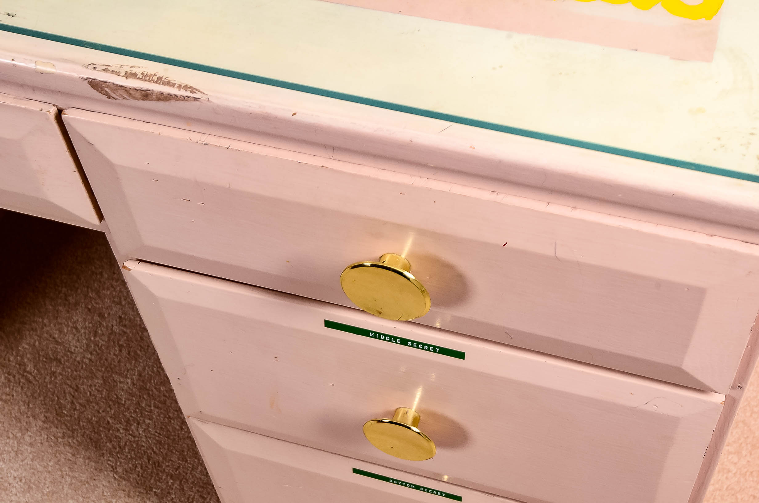 Glass Top Painted Wood Desk