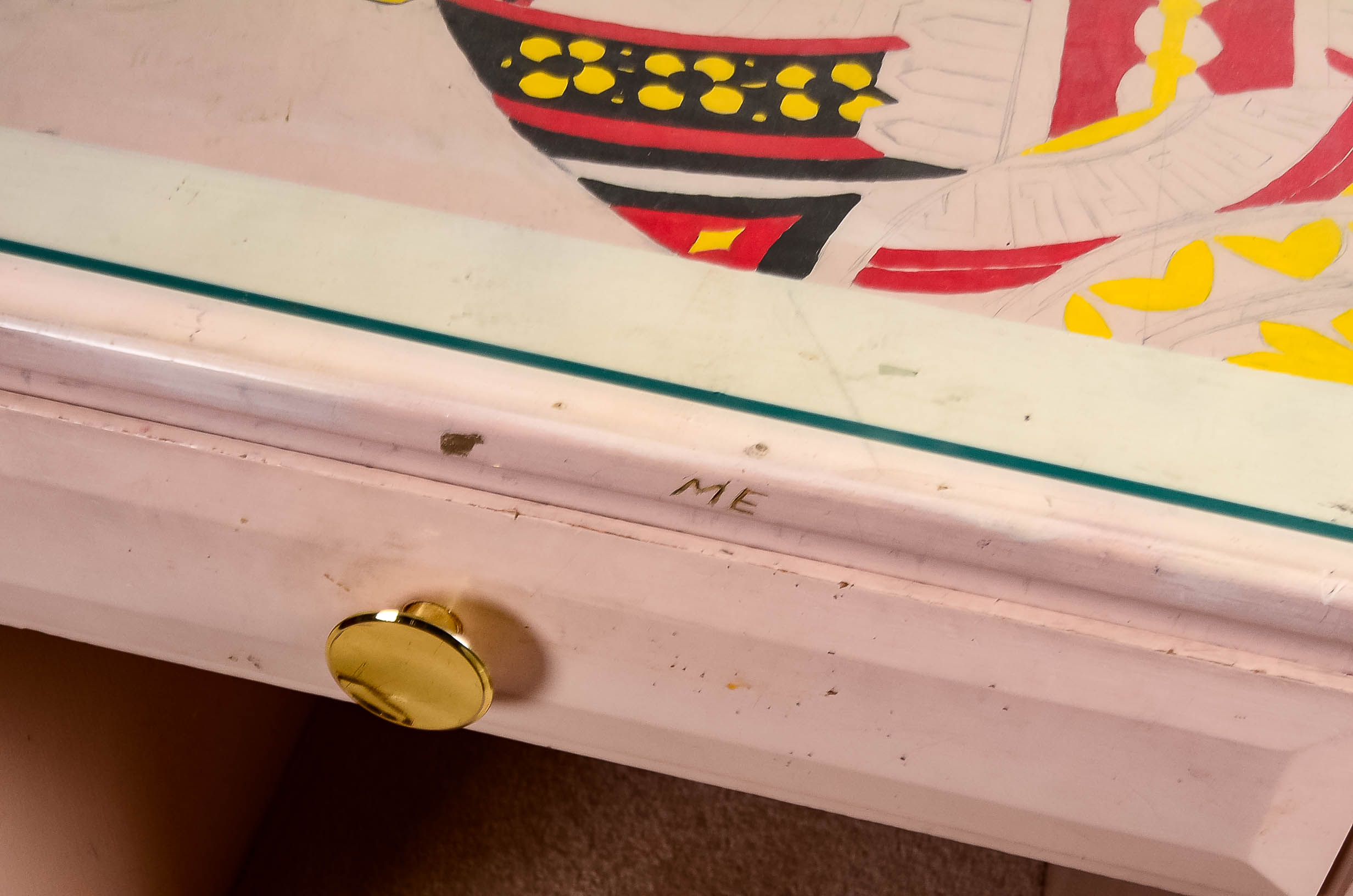 Glass Top Painted Wood Desk