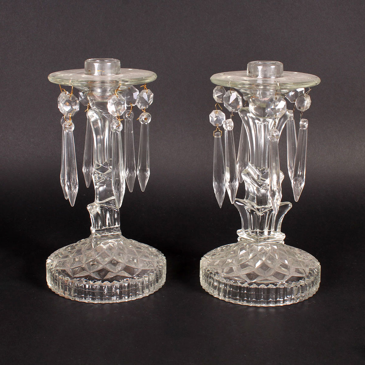 Glass Chandelier Candlesticks with Faceted Droplets
