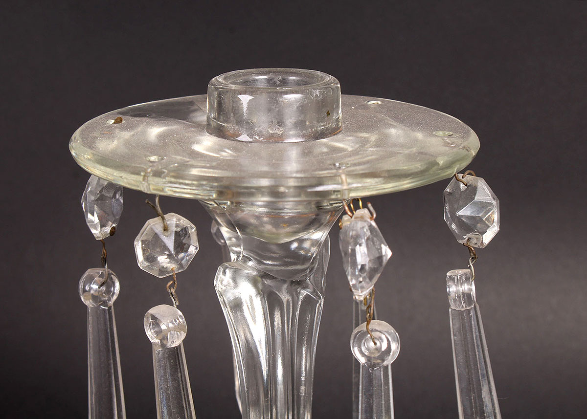 Glass Chandelier Candlesticks with Faceted Droplets