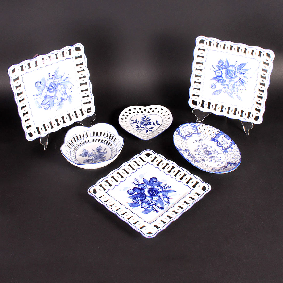 Reticulated Blue and White Delft Style Plates